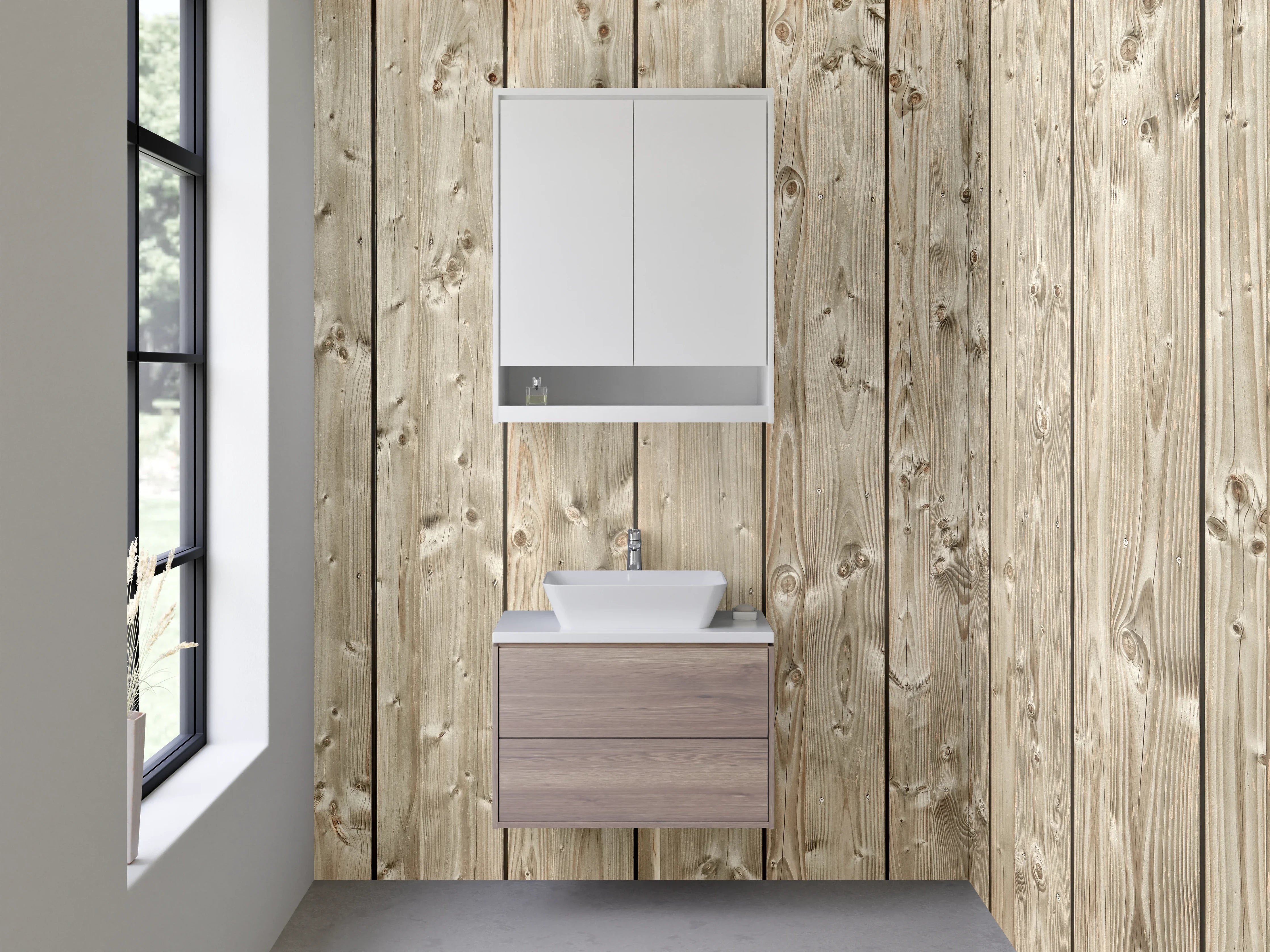 Waschbecken-Rückwand - Skandinavische Holzoptik für Badezimmer