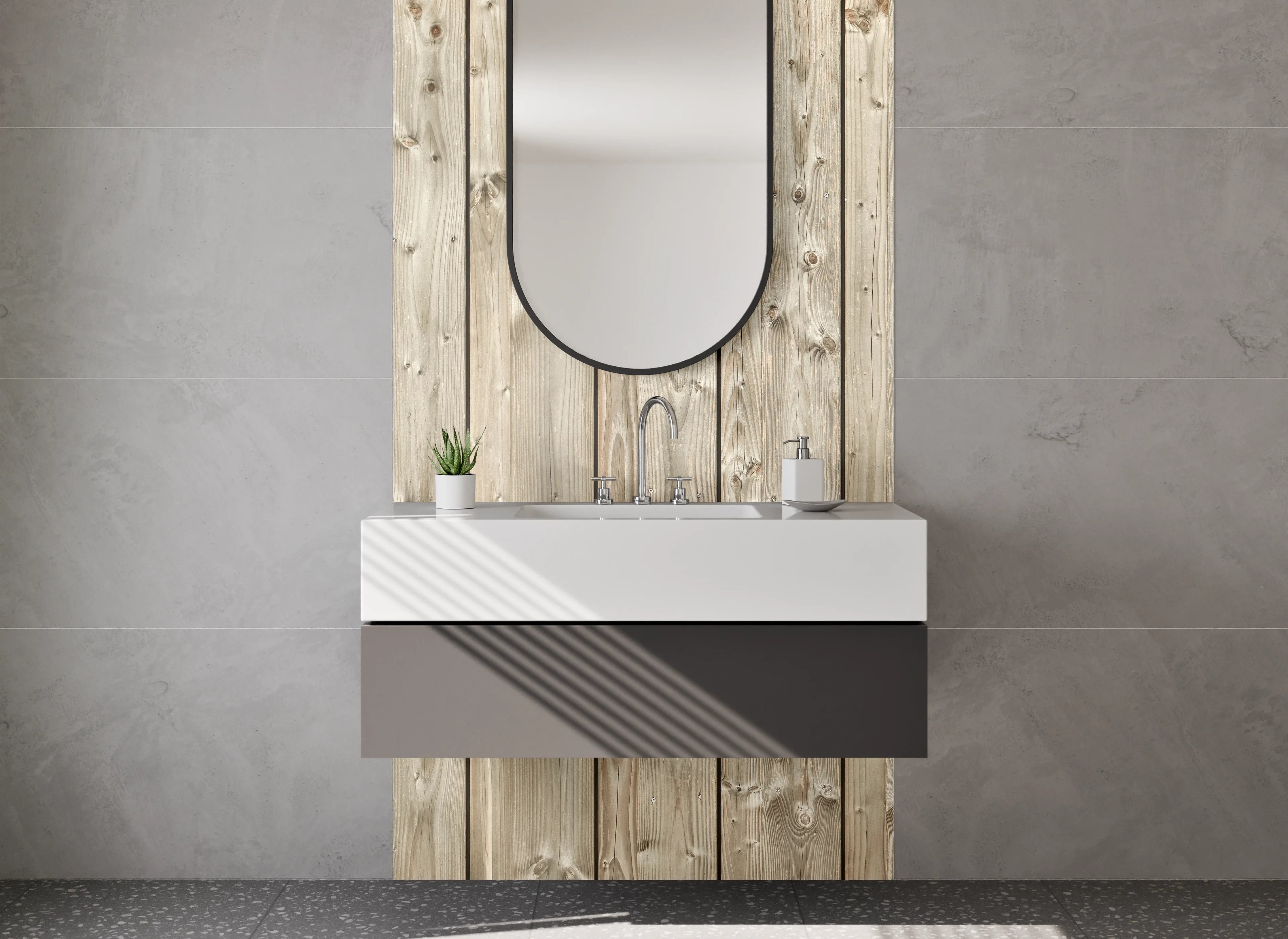 Waschbecken-Rückwand - Skandinavische Holzoptik für Badezimmer