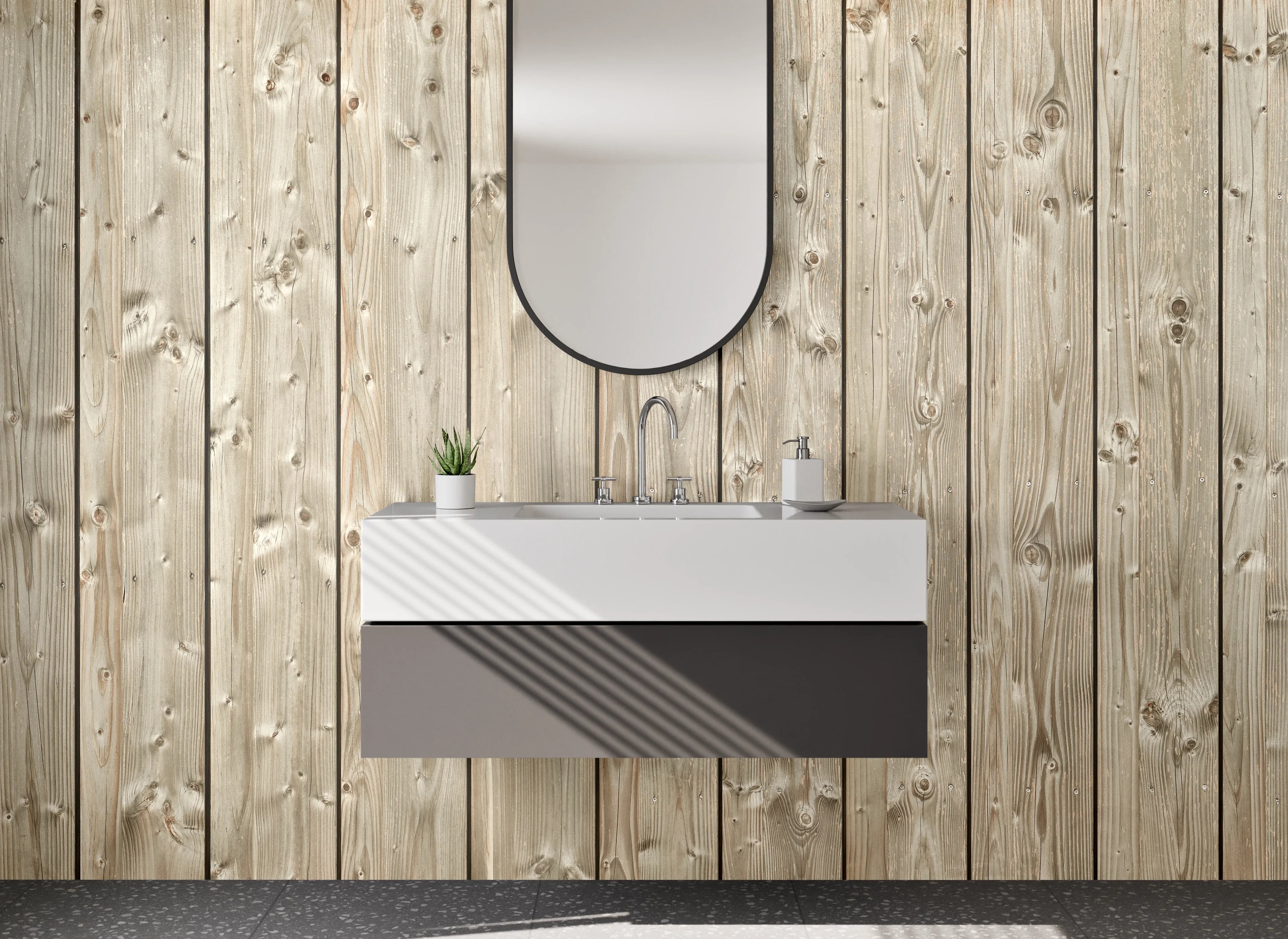 Waschbecken-Rückwand - Skandinavische Holzoptik für Badezimmer