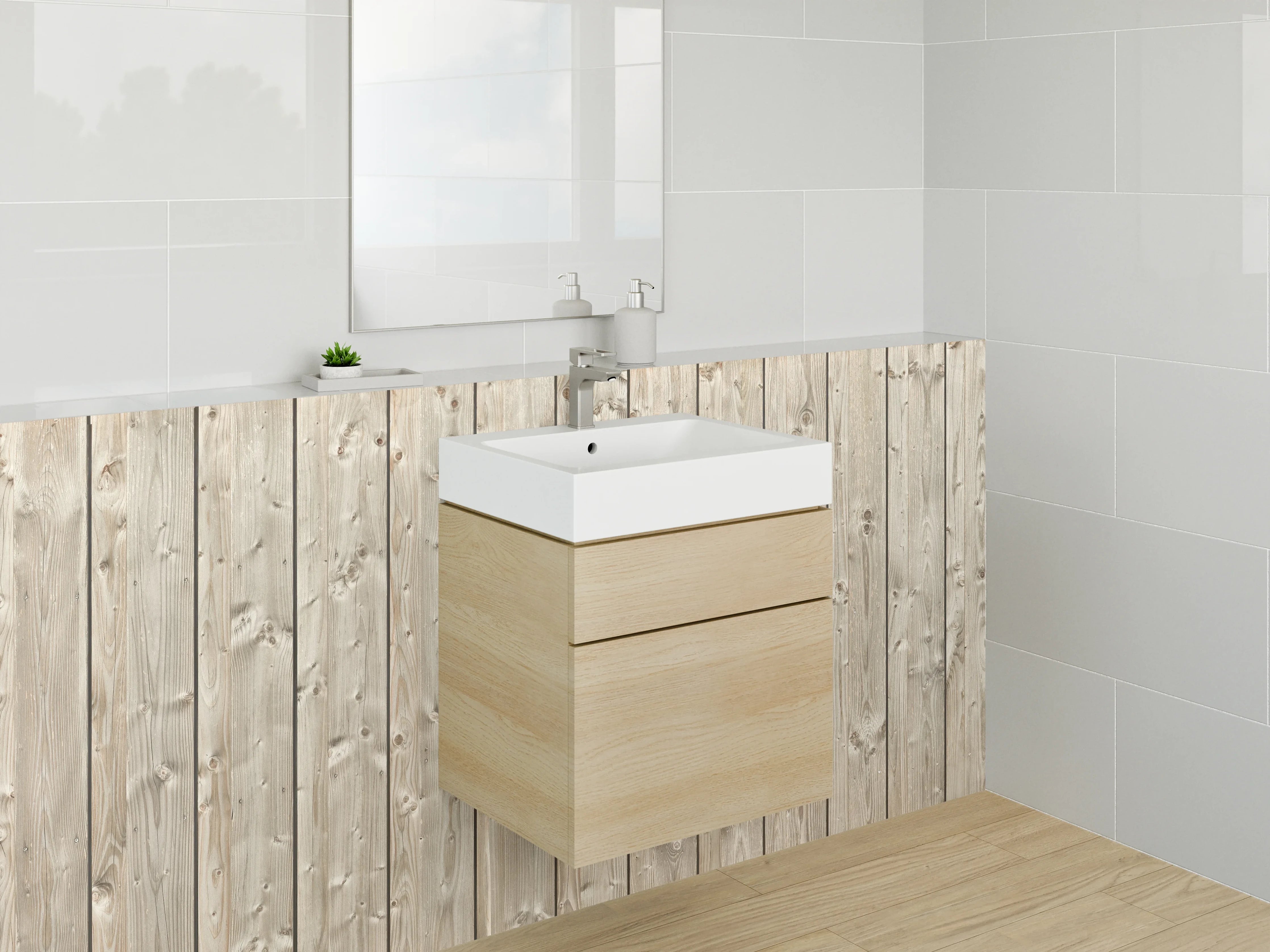 Waschbecken-Rückwand - Skandinavische Holzoptik für Badezimmer