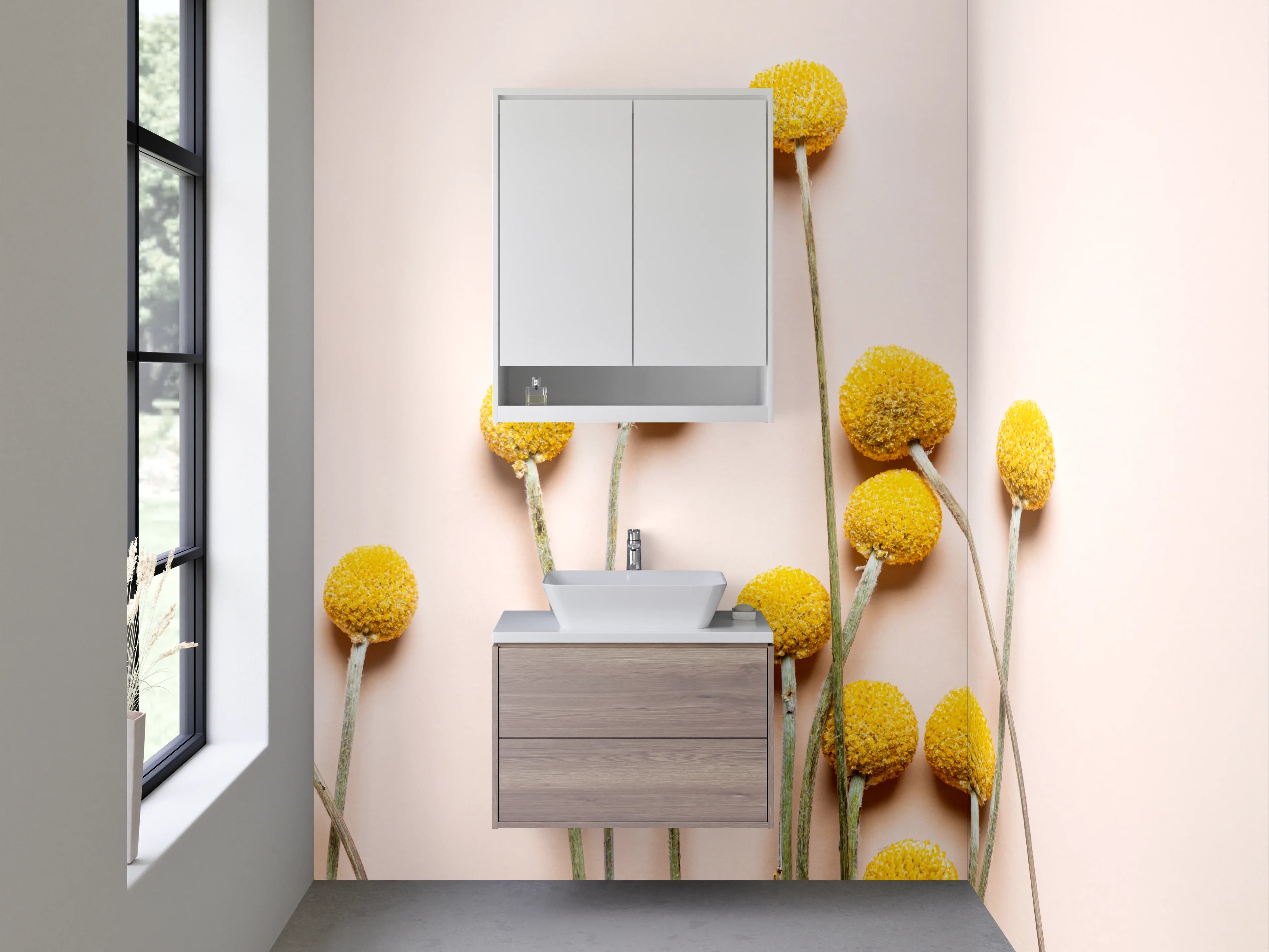 Waschbecken-Rückwand - Skandinavische gelbe Kugelblumen Deko