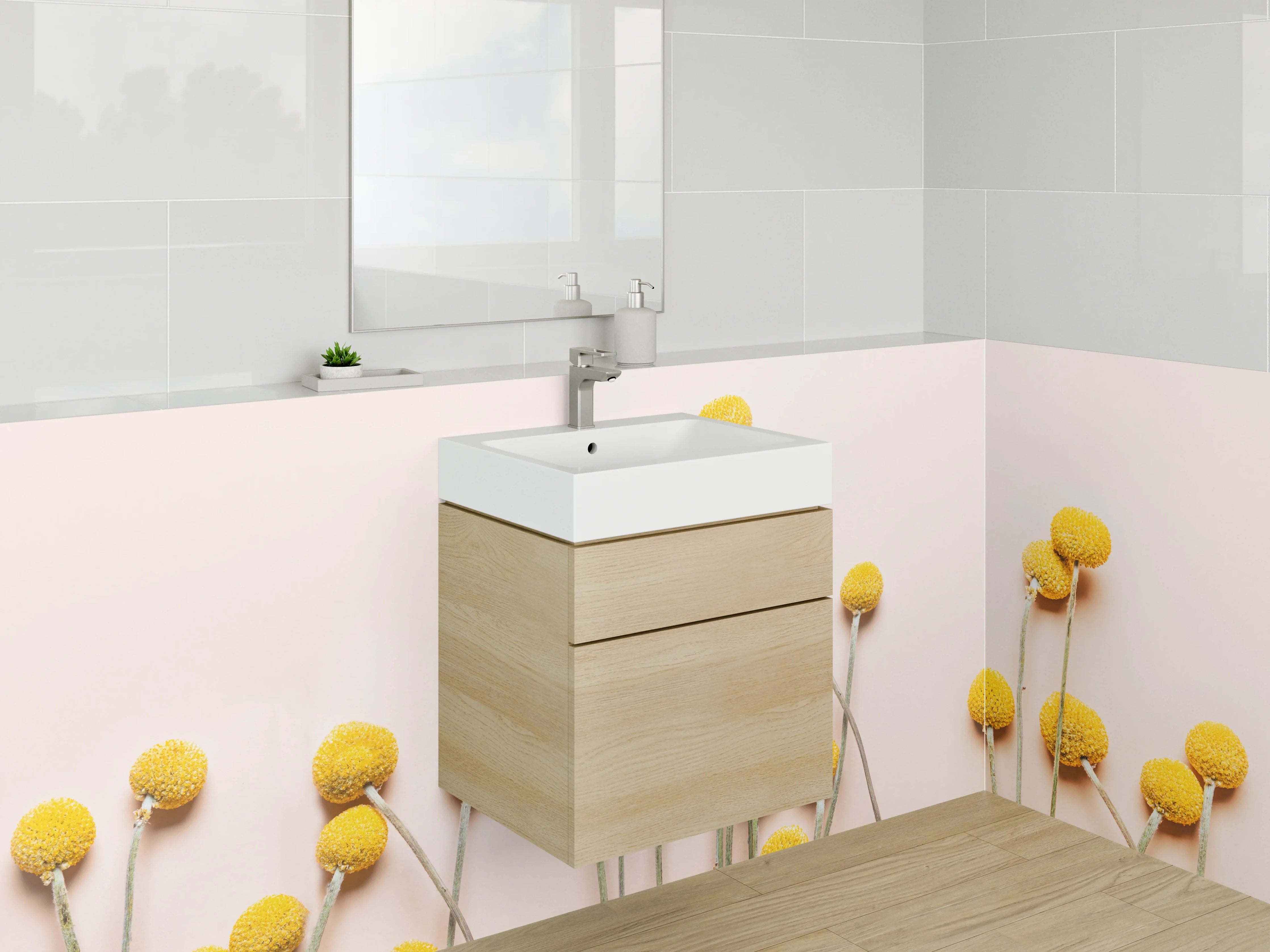 Waschbecken-Rückwand - Skandinavische gelbe Kugelblumen Deko