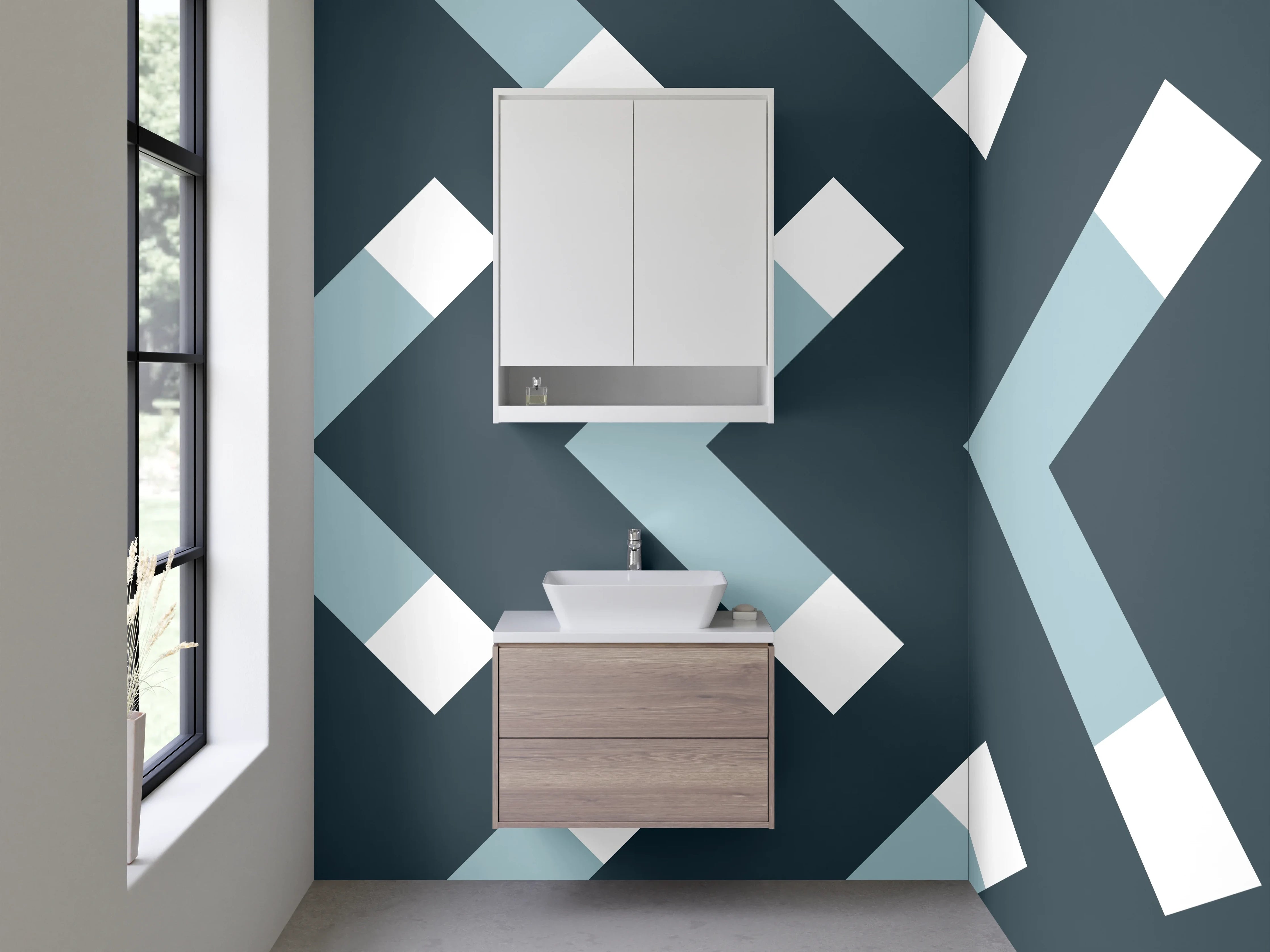 Waschbecken-Rückwand - Skandinavisches Chevron-Muster Blau Weiß