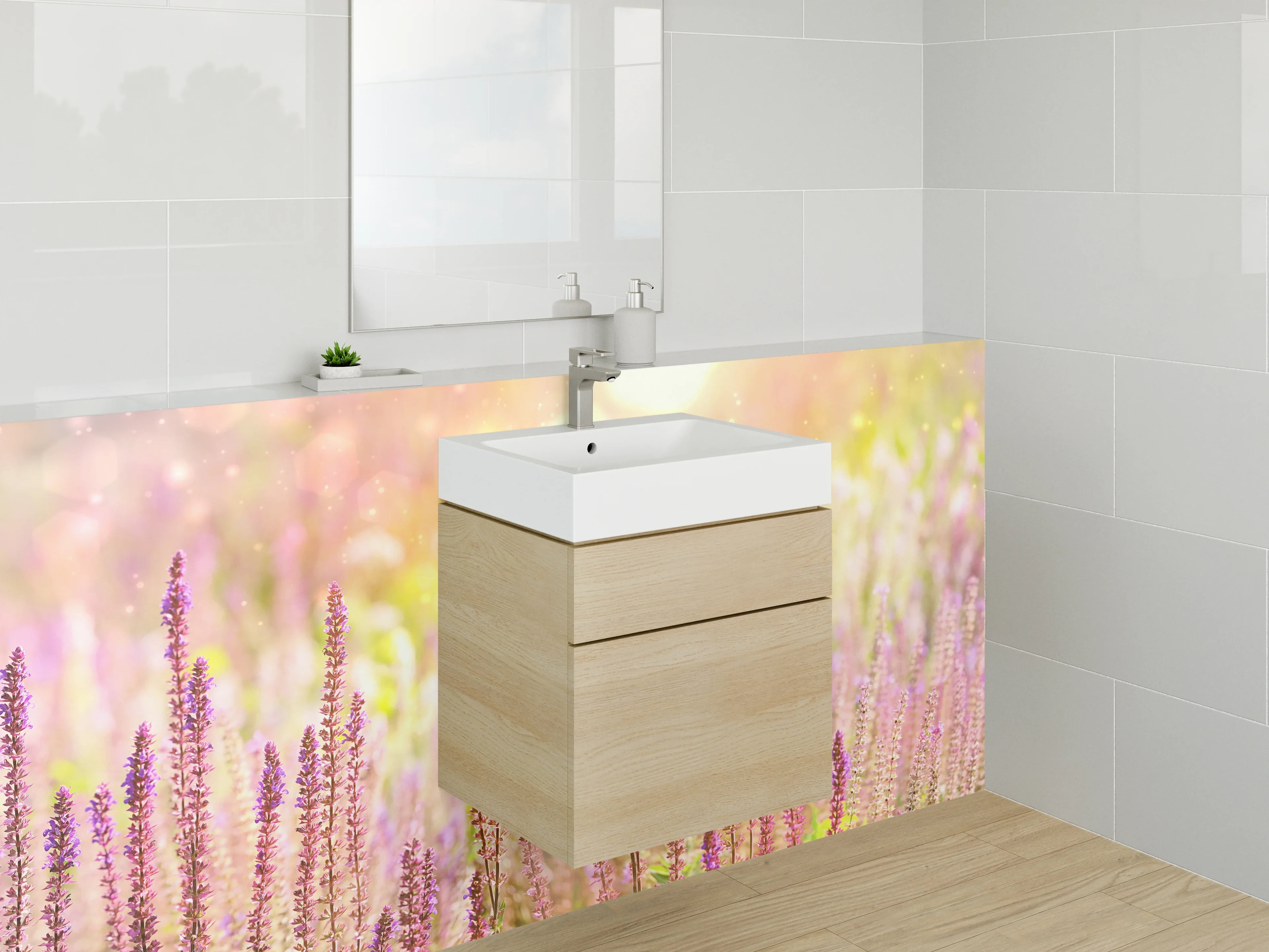 Waschbecken-Rückwand - Sommerliche Lavendelwiese im Sonnenlicht
