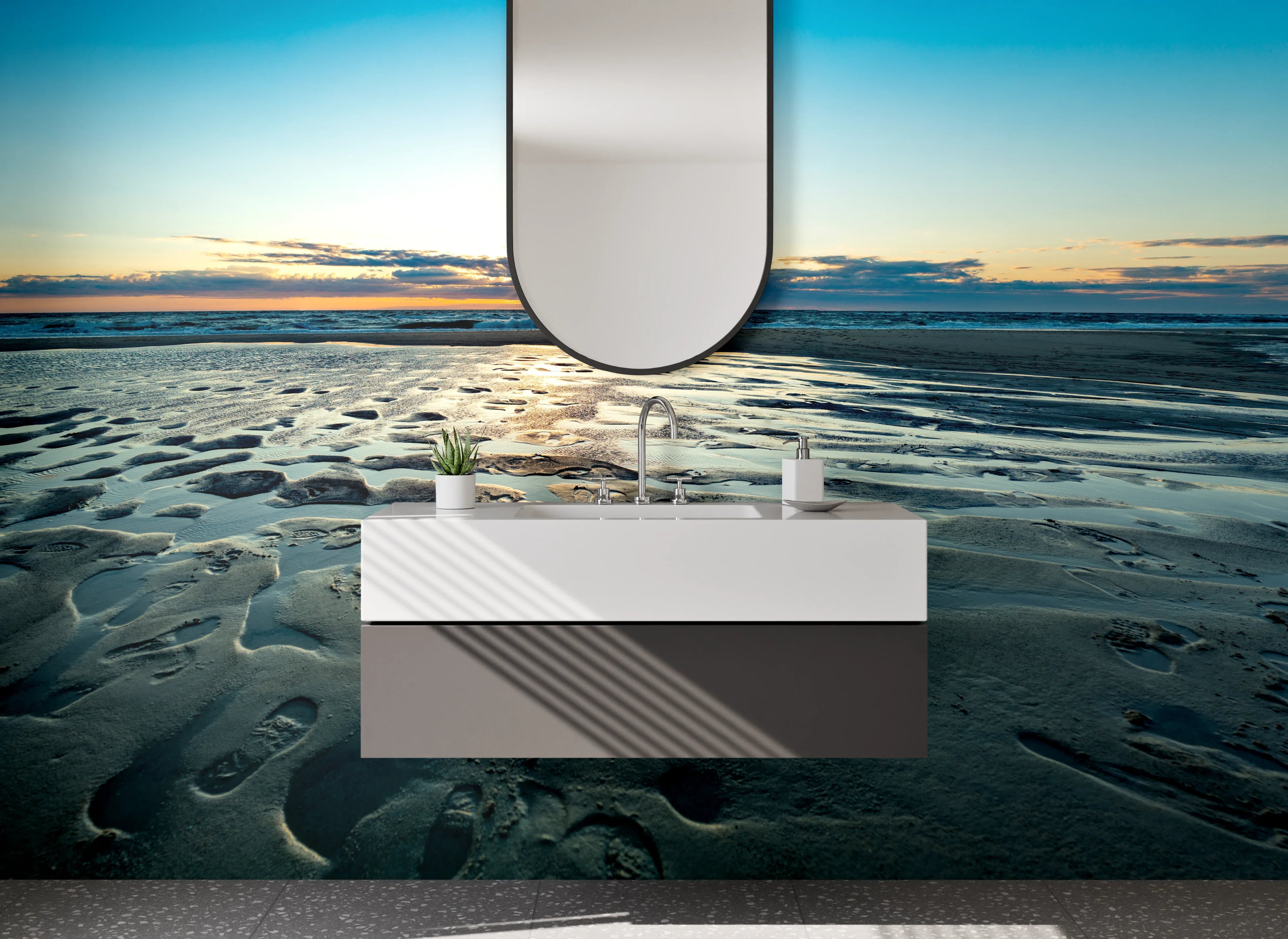 Waschbecken-Rückwand - Sommerlicher Strand bei Sonnenuntergang