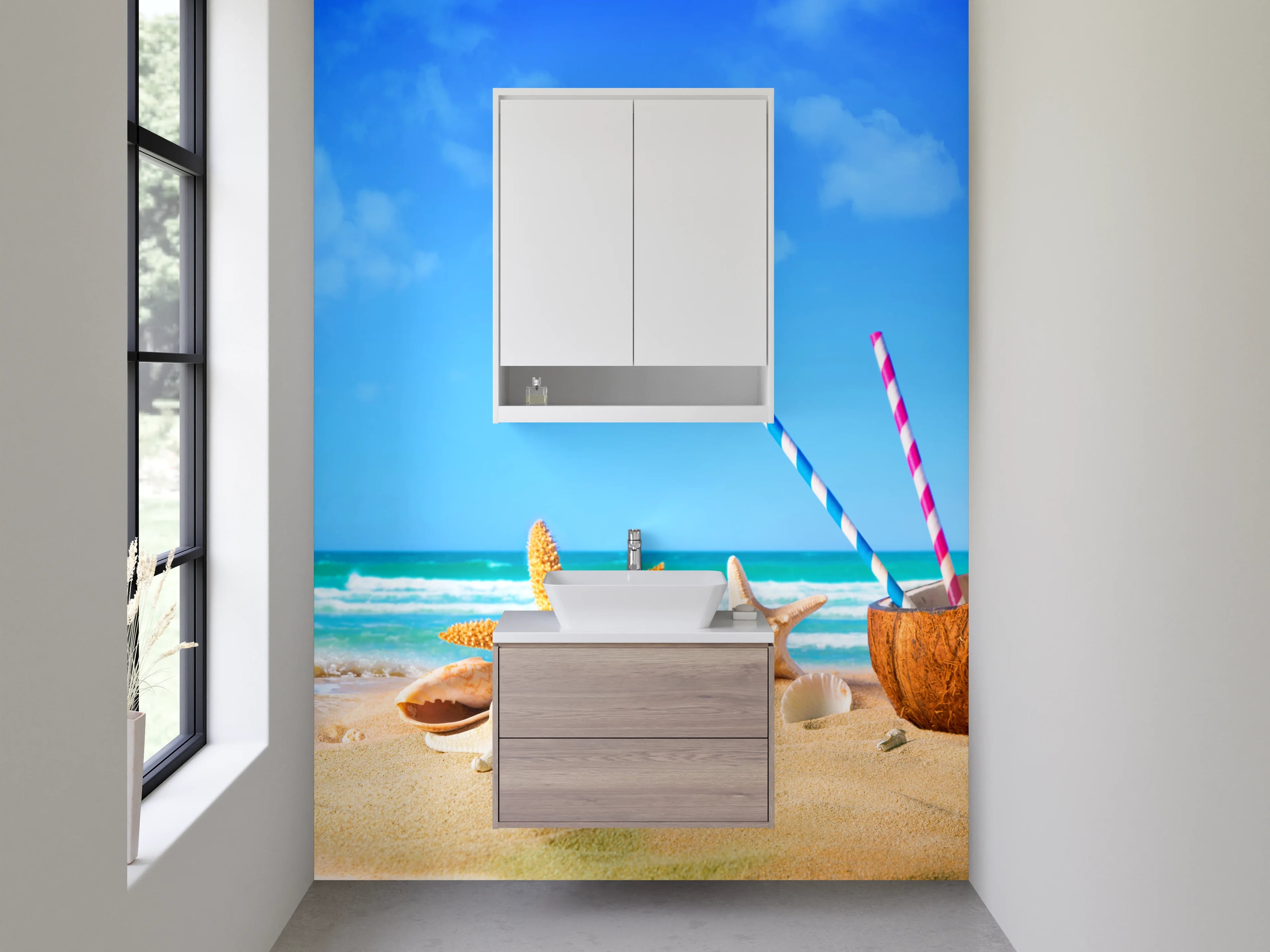 Waschbecken-Rückwand - Sommerlicher Strand mit Accessoires