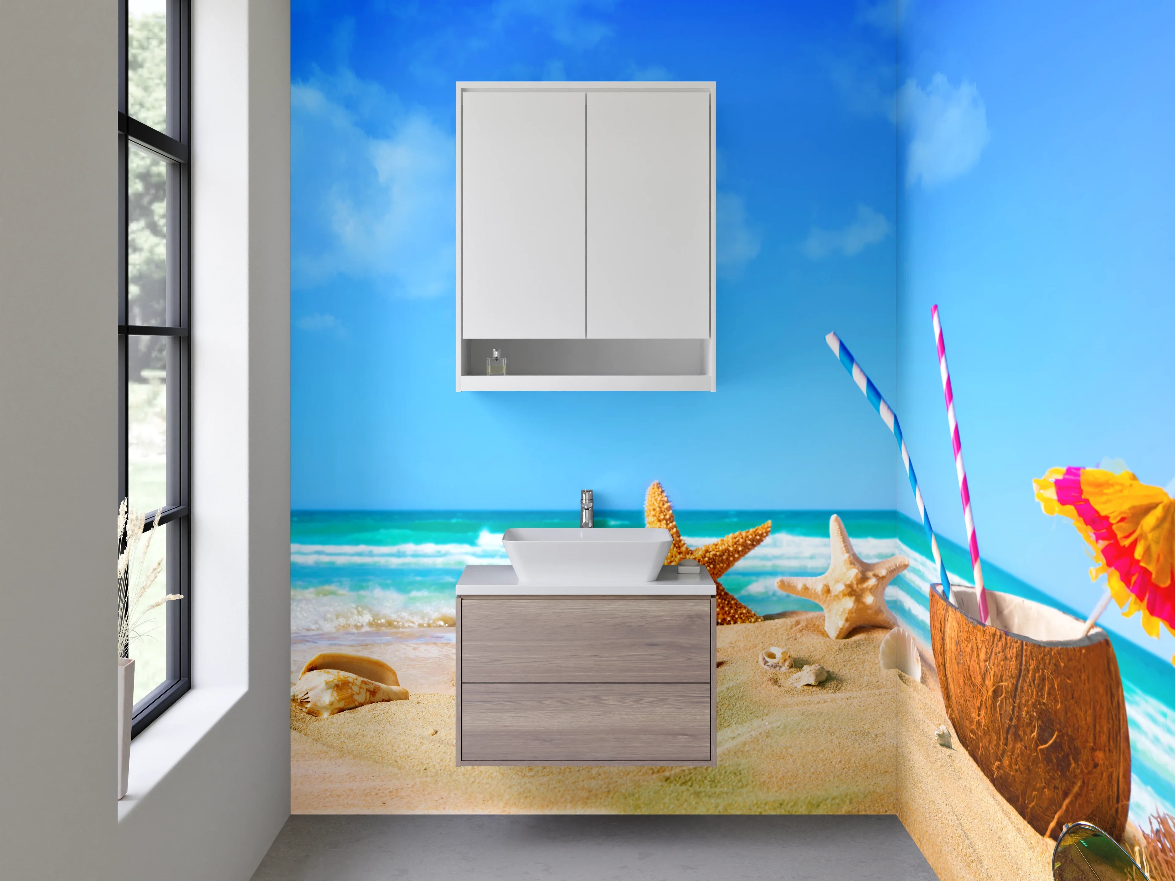 Waschbecken-Rückwand - Sommerlicher Strand mit Accessoires