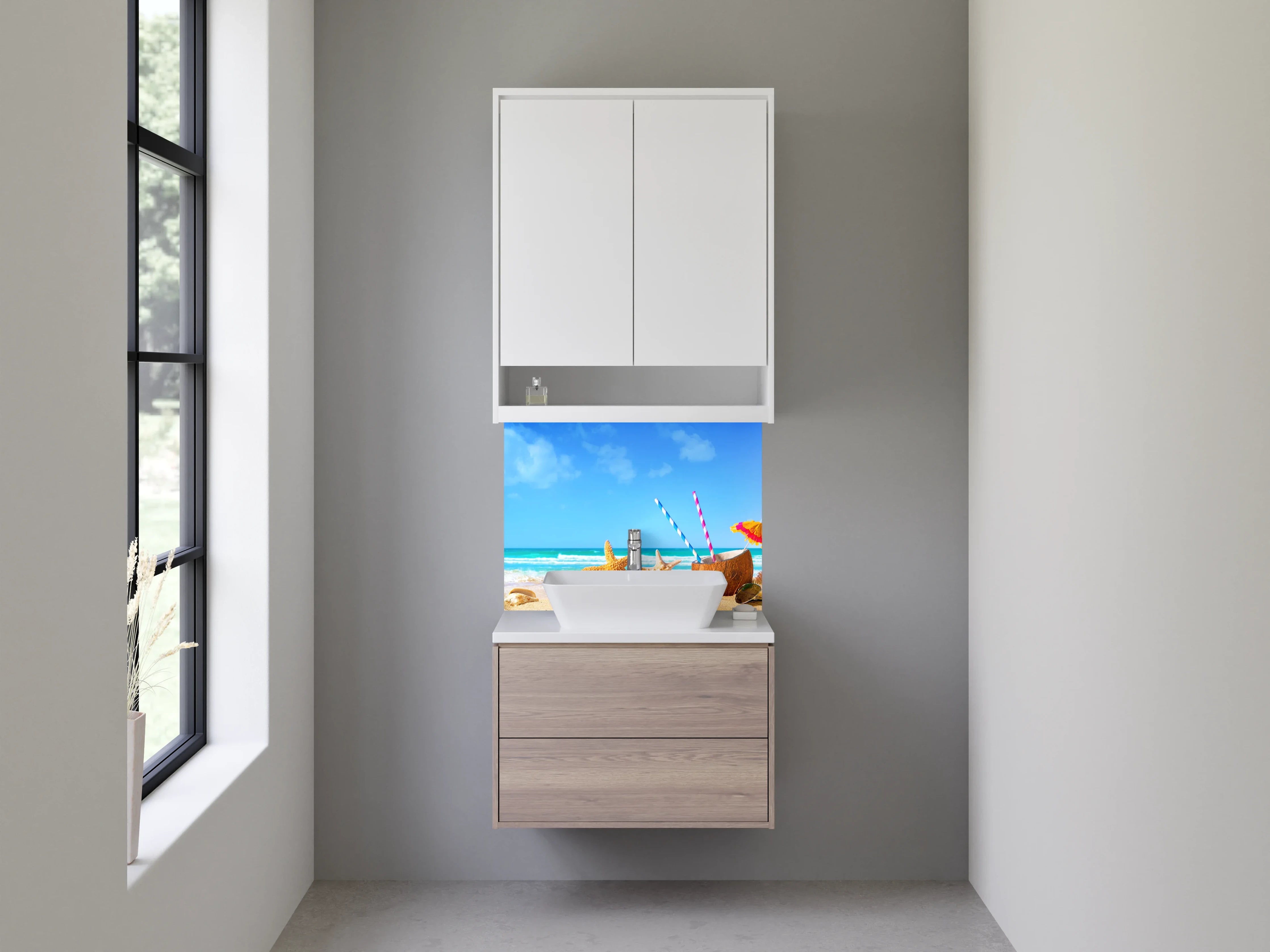 Waschbecken-Rückwand - Sommerlicher Strand mit Accessoires