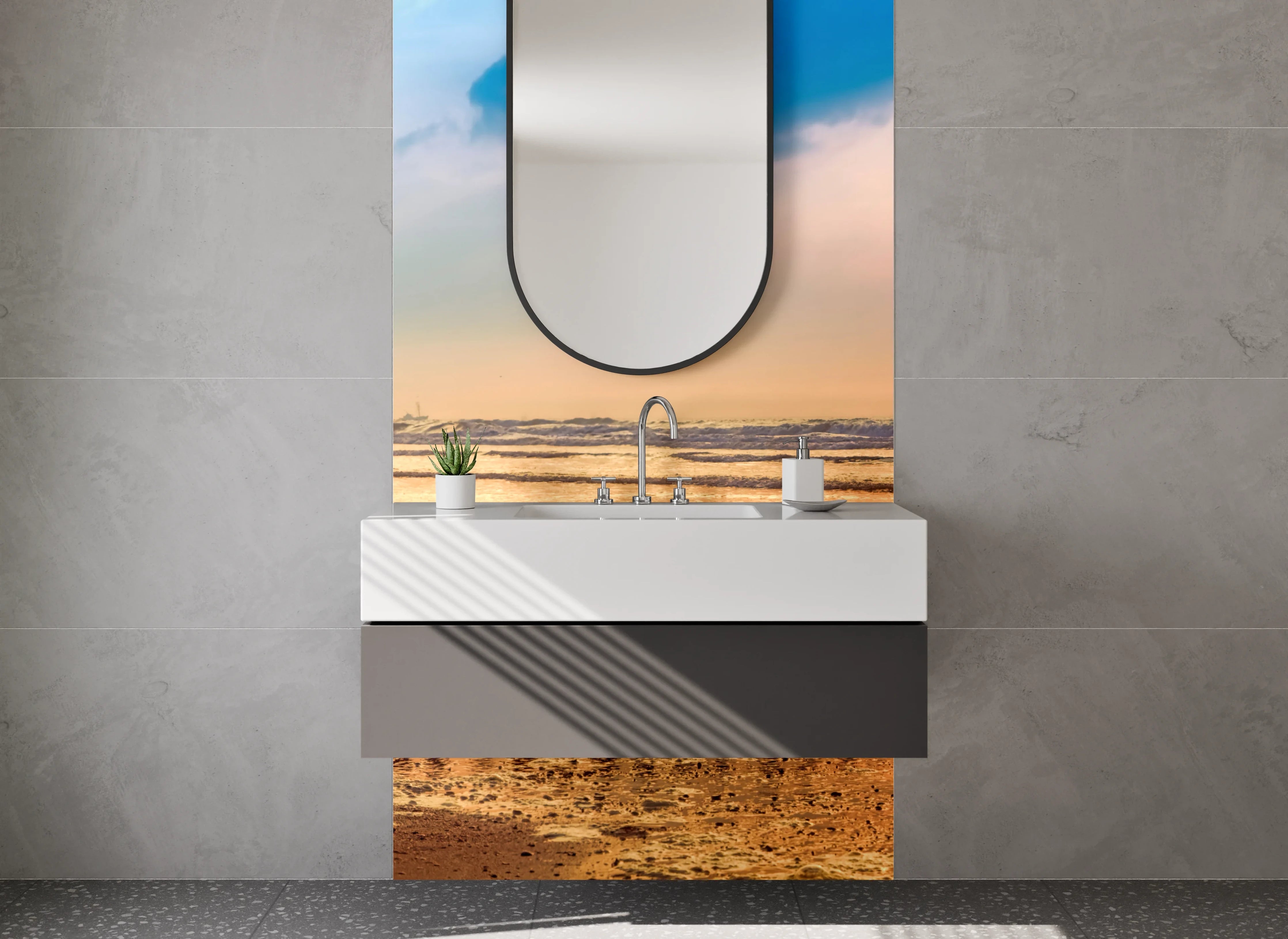 Waschbecken-Rückwand - Sonnenuntergang am Strand Panorama