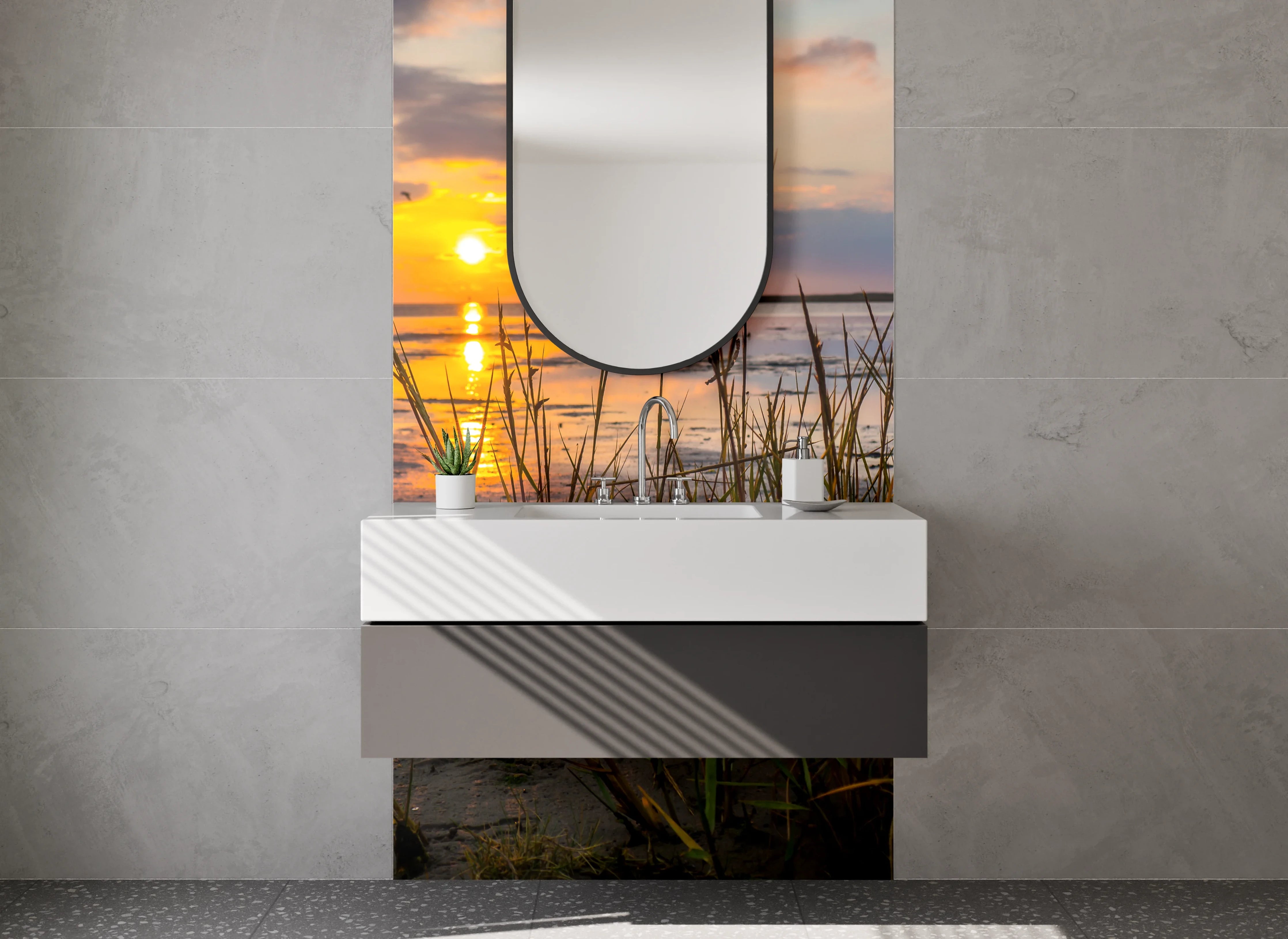 Waschbecken-Rückwand - Sonnenuntergang am Wattenmeer Strand