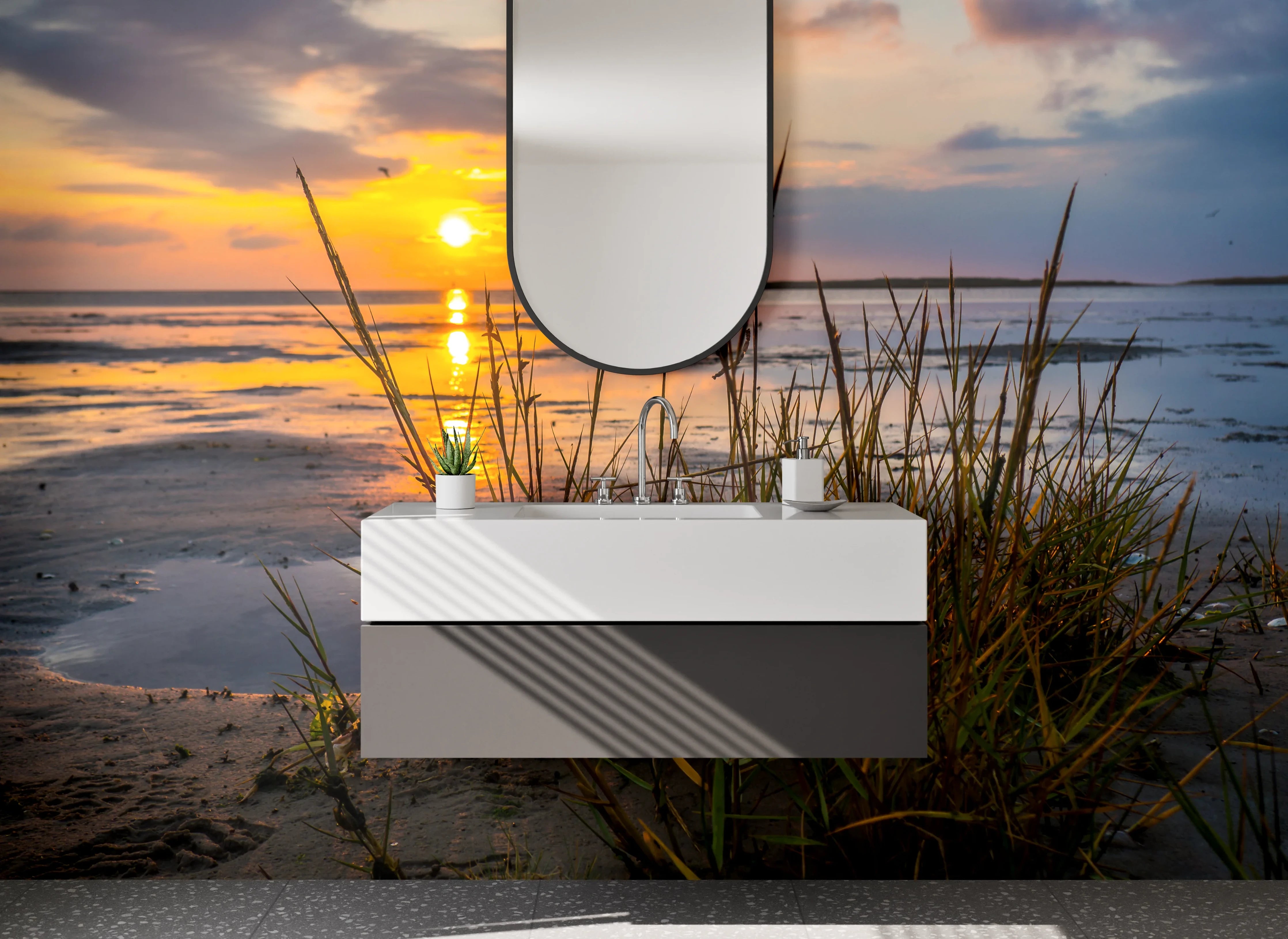 Waschbecken-Rückwand - Sonnenuntergang am Wattenmeer Strand