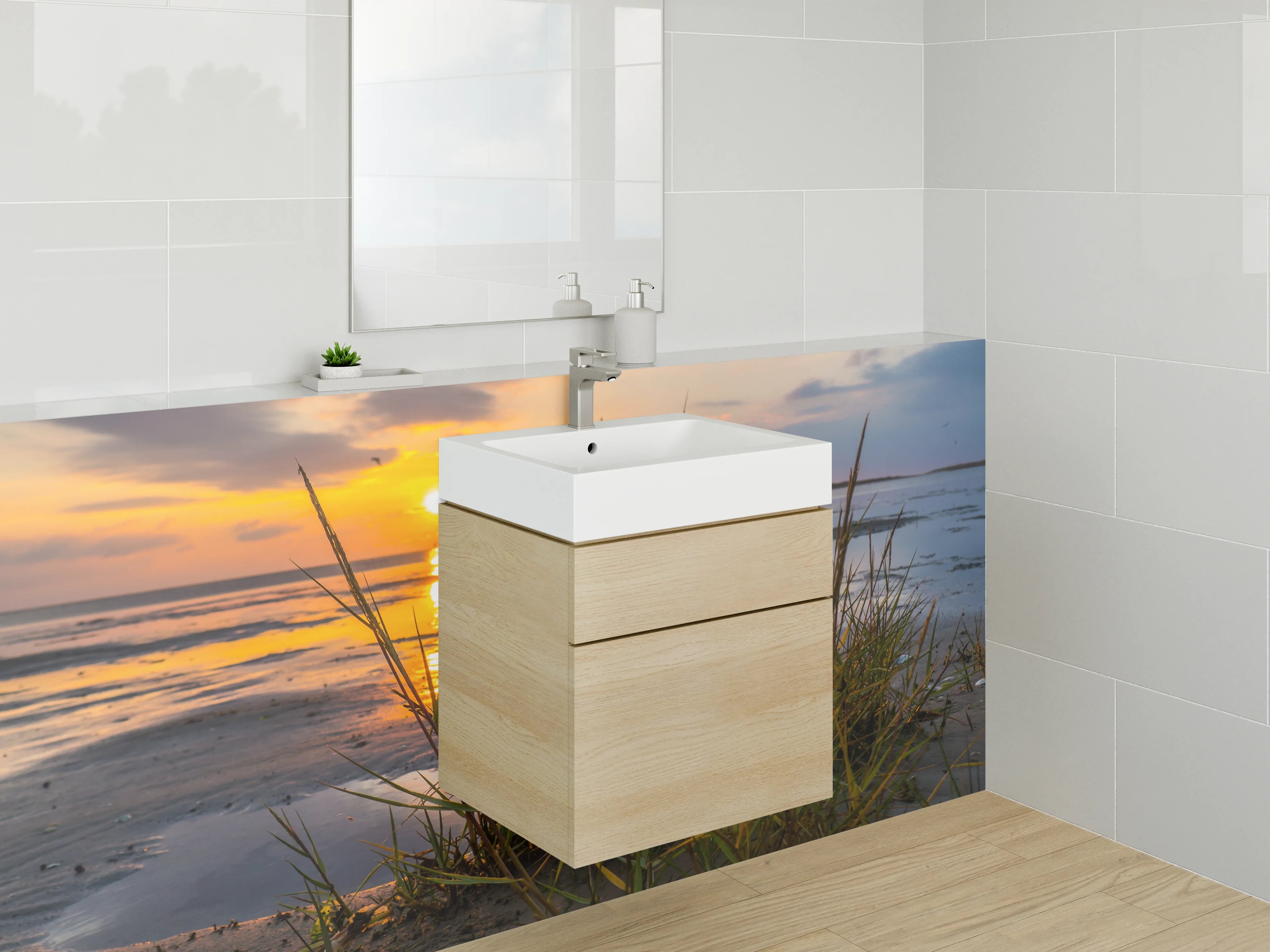 Waschbecken-Rückwand - Sonnenuntergang am Wattenmeer Strand