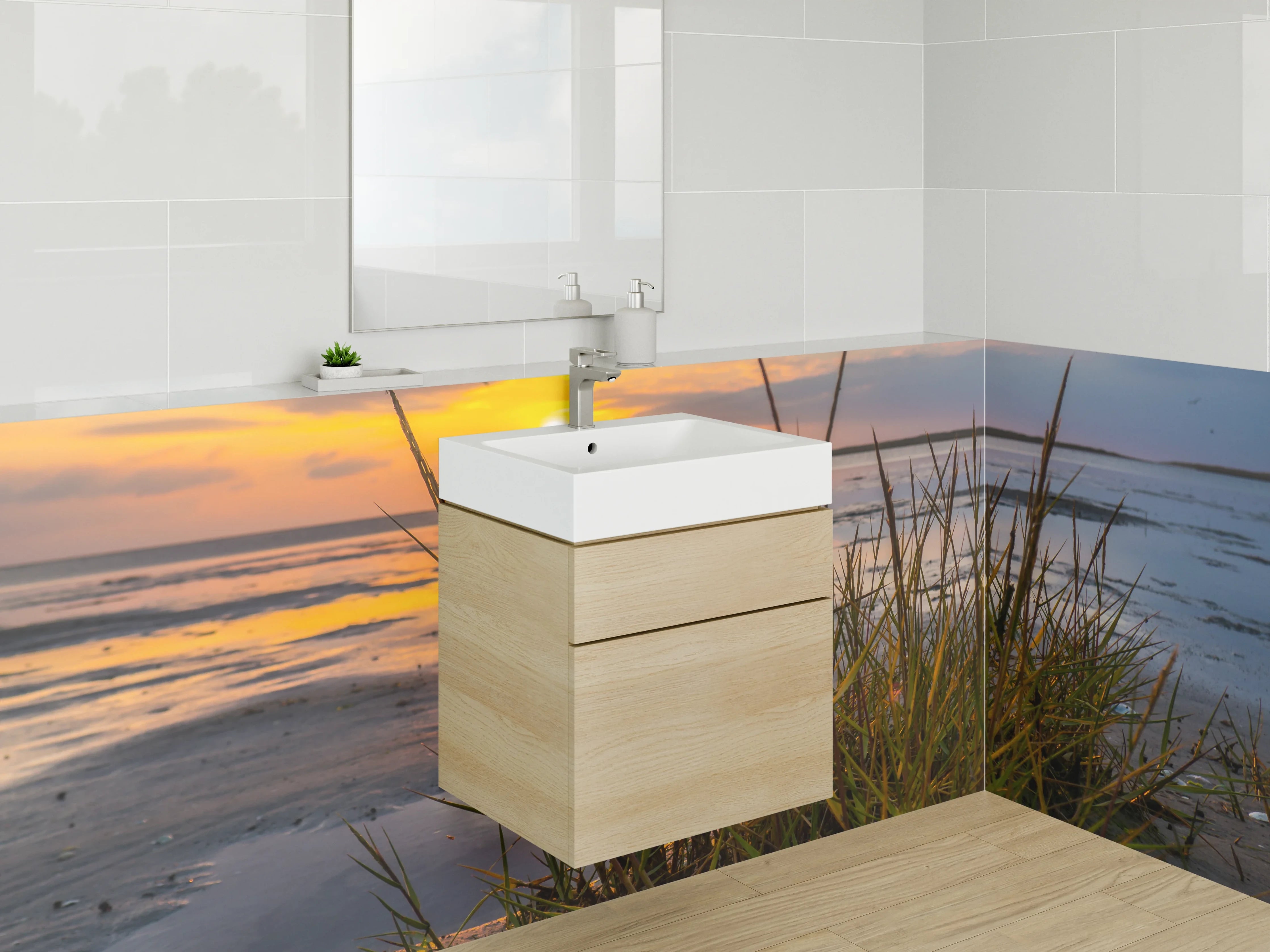 Waschbecken-Rückwand - Sonnenuntergang am Wattenmeer Strand
