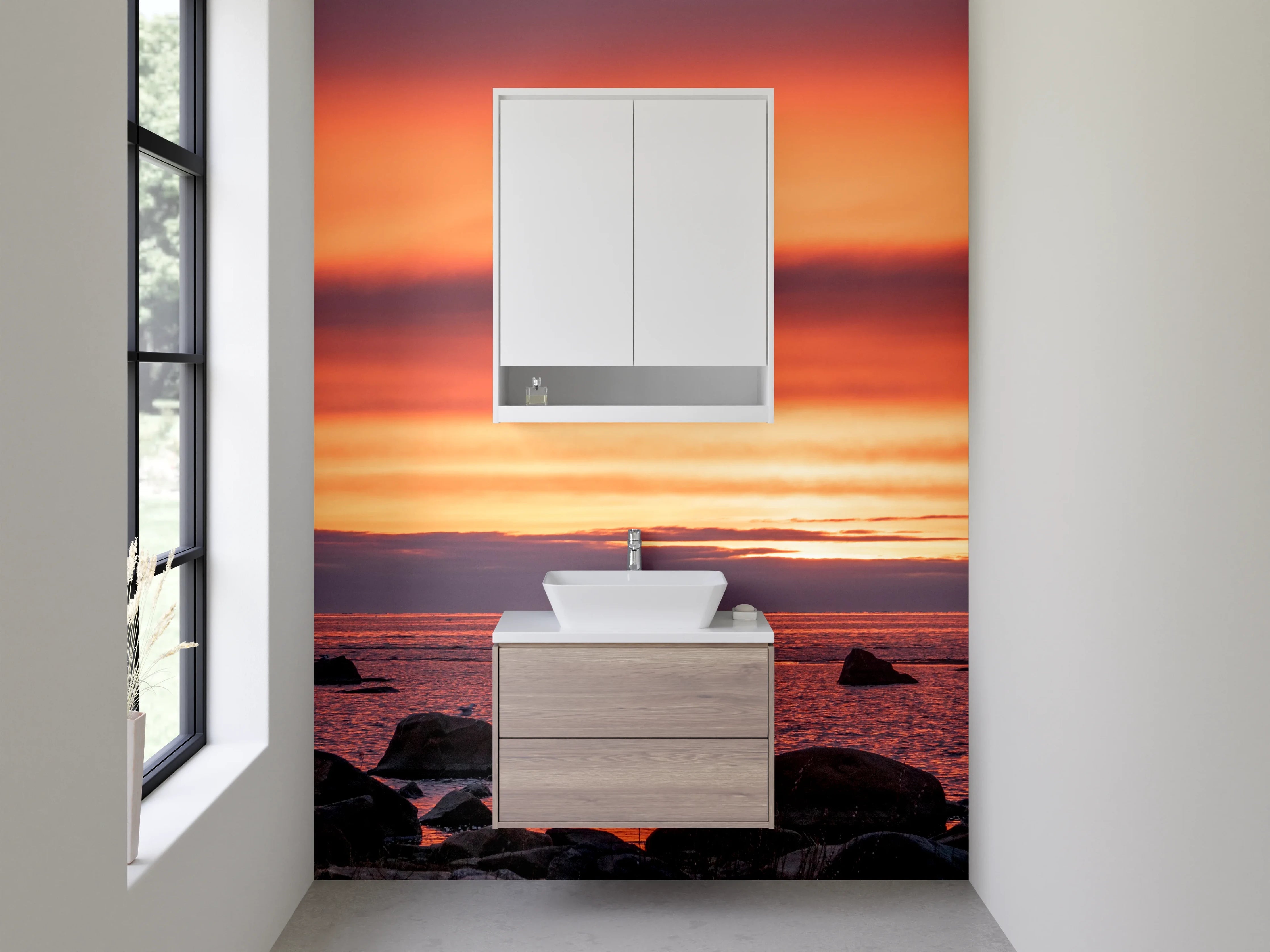 Waschbecken-Rückwand - Sonnenuntergang am ruhigen Meeresufer