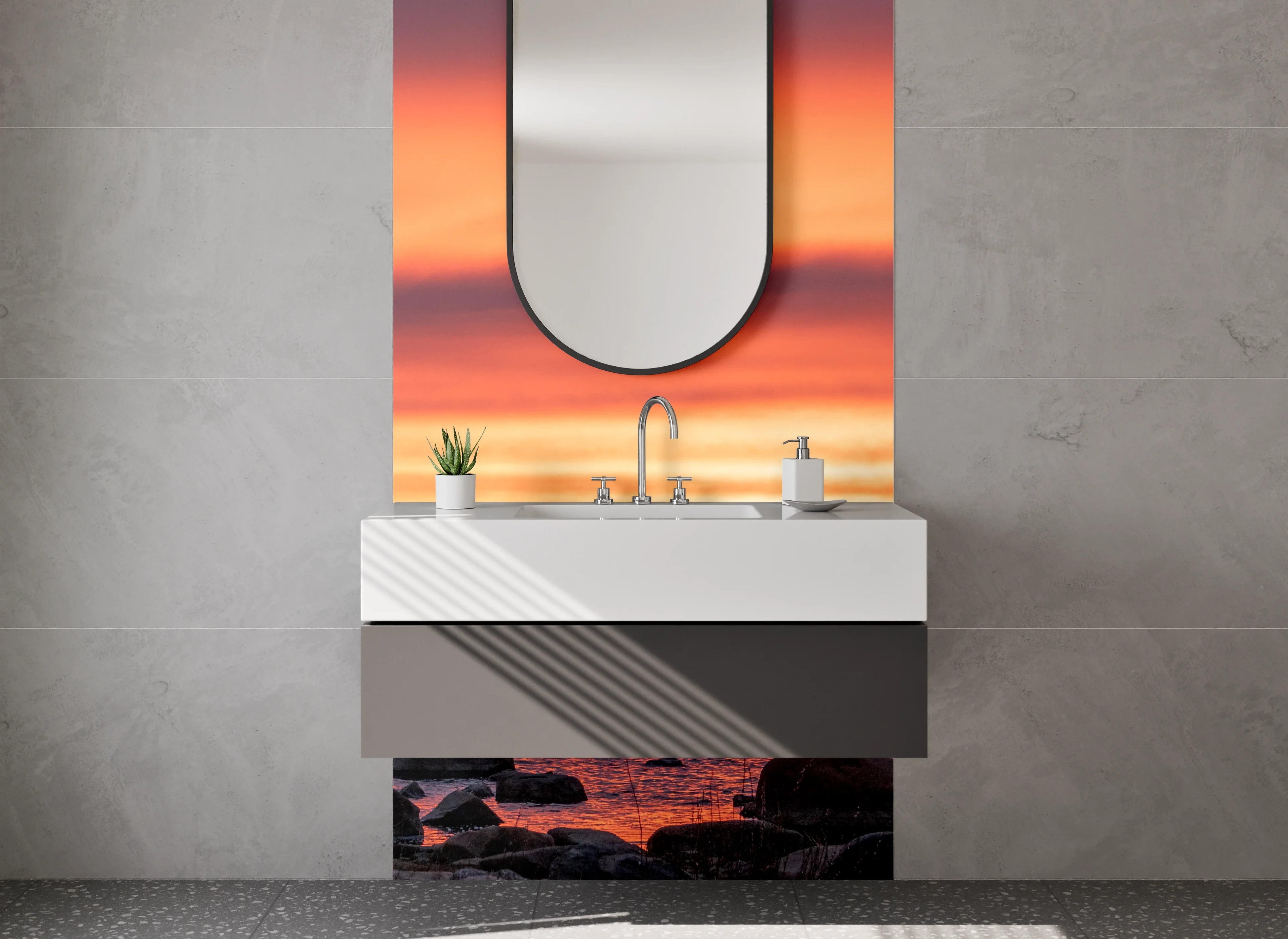 Waschbecken-Rückwand - Sonnenuntergang am ruhigen Meeresufer