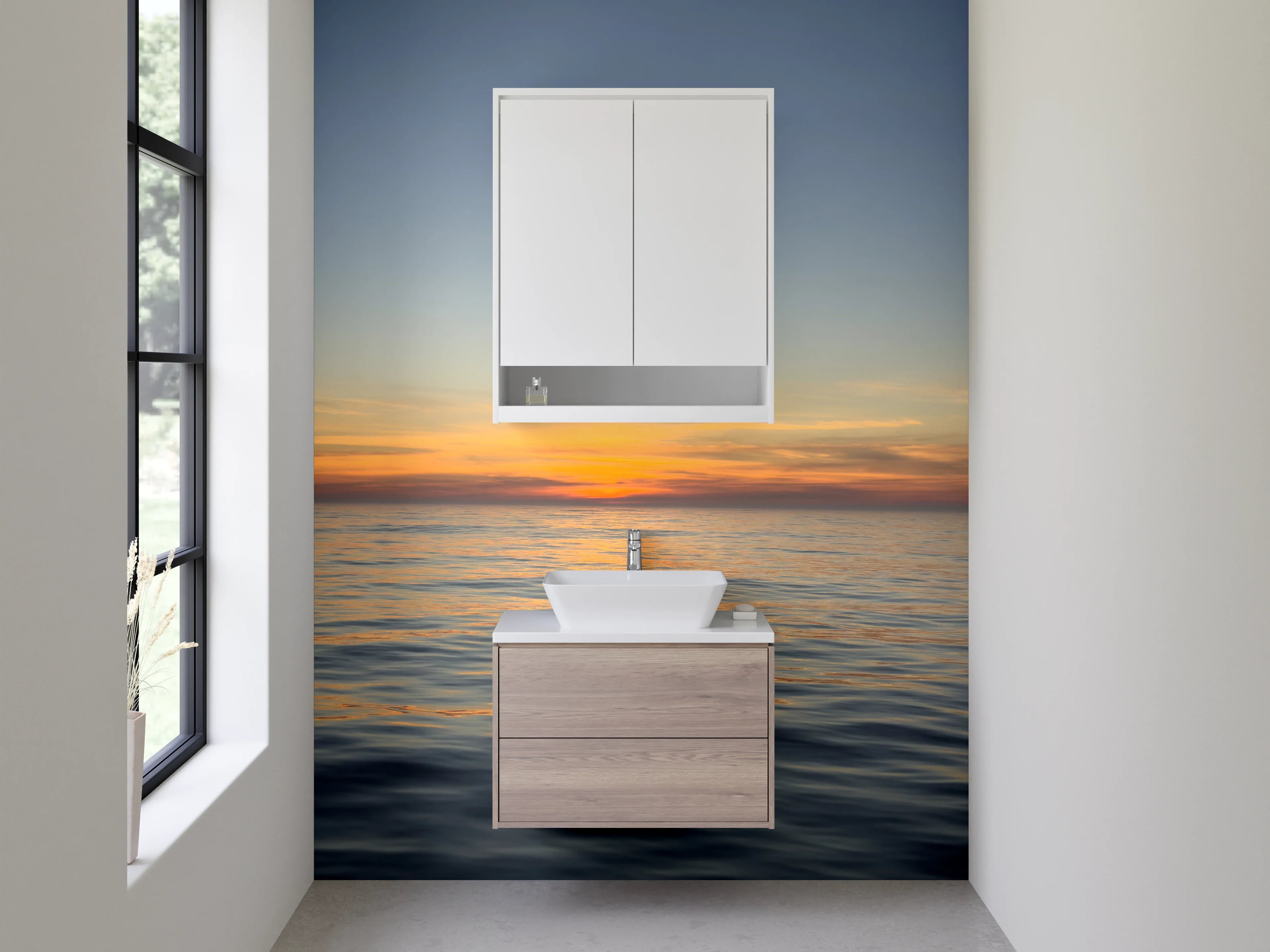 Waschbecken-Rückwand - Sonnenuntergang über dem Meer Panorama