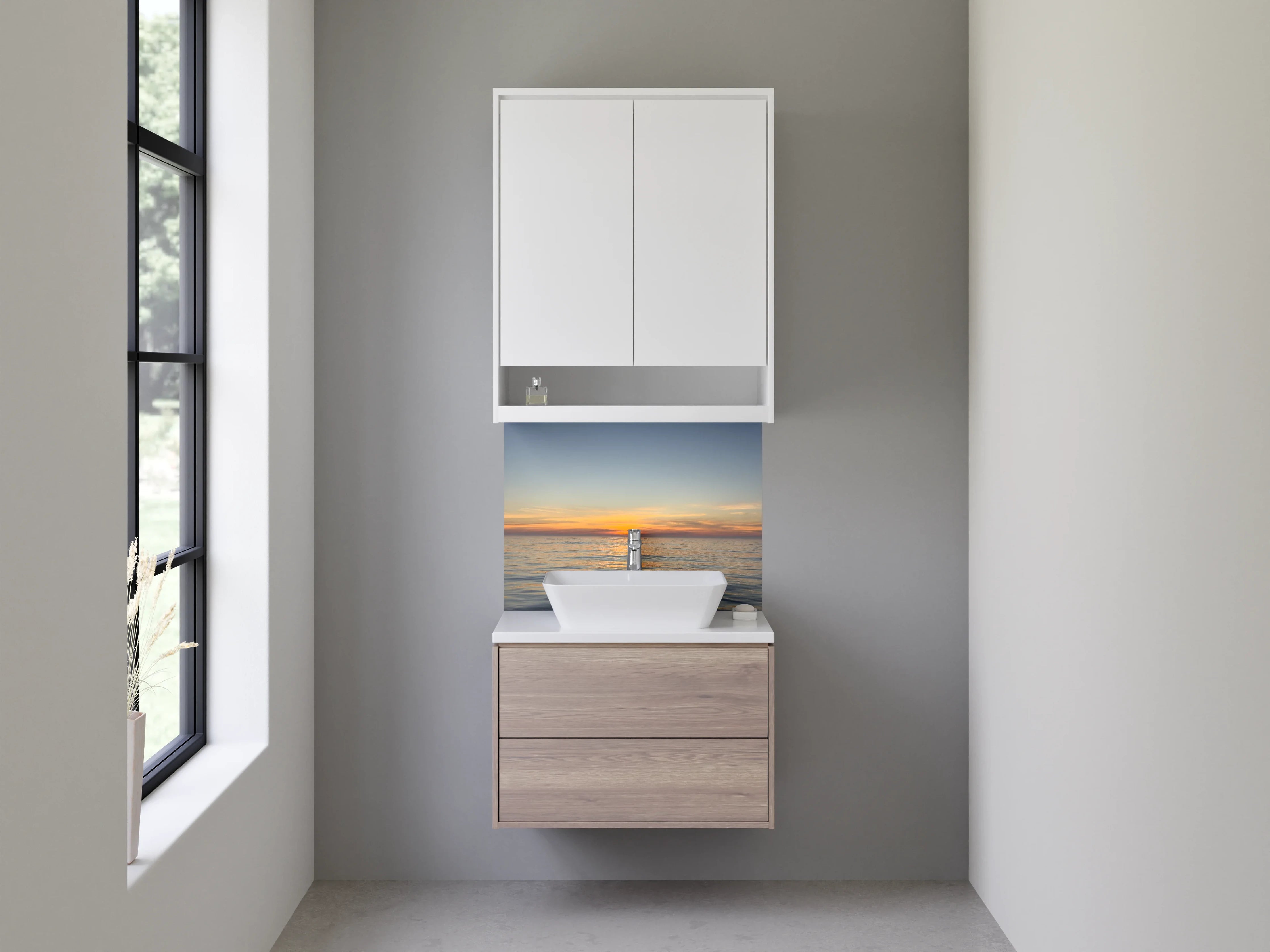 Waschbecken-Rückwand - Sonnenuntergang über dem Meer Panorama