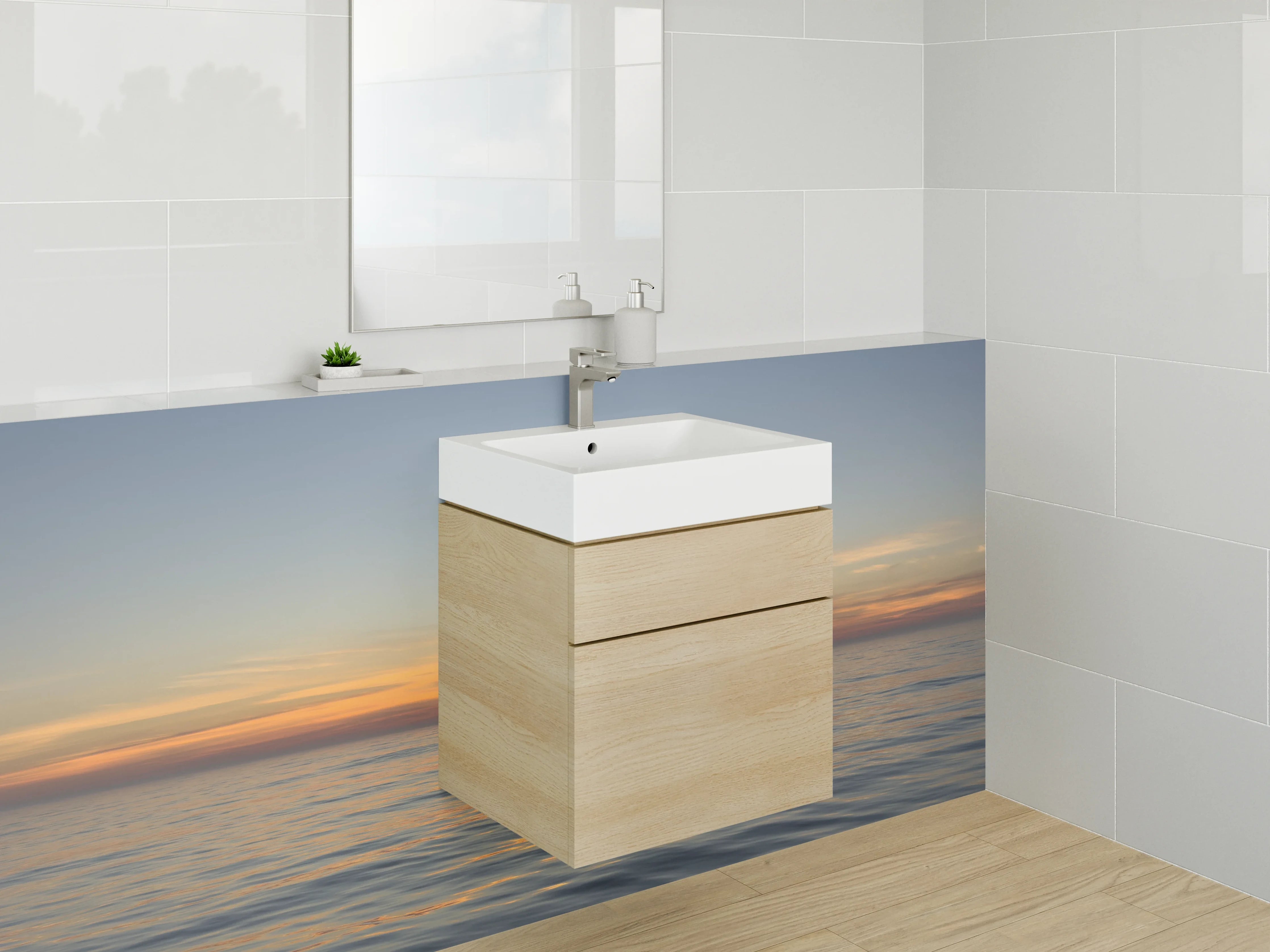 Waschbecken-Rückwand - Sonnenuntergang über dem Meer Panorama