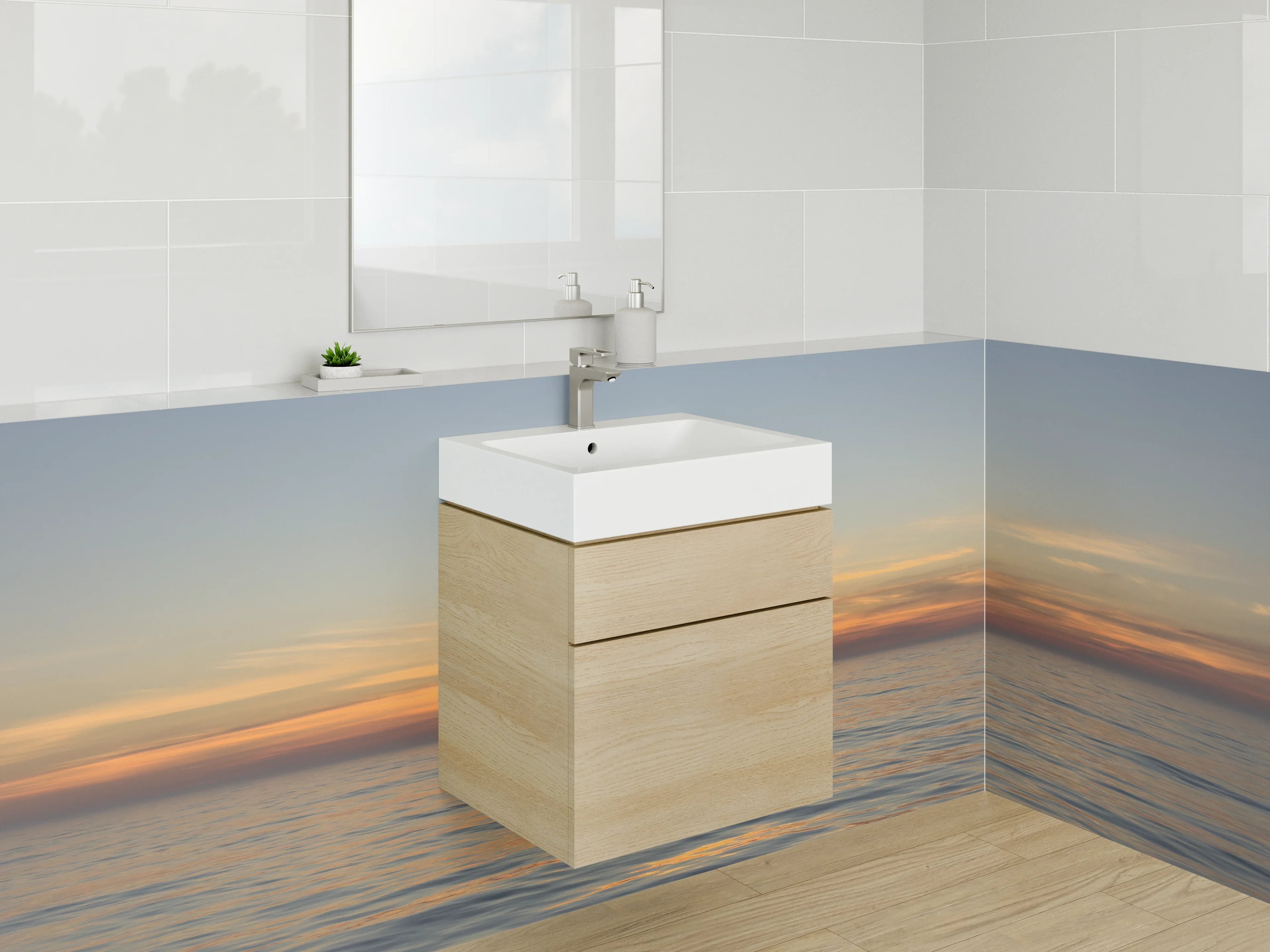 Waschbecken-Rückwand - Sonnenuntergang über dem Meer Panorama