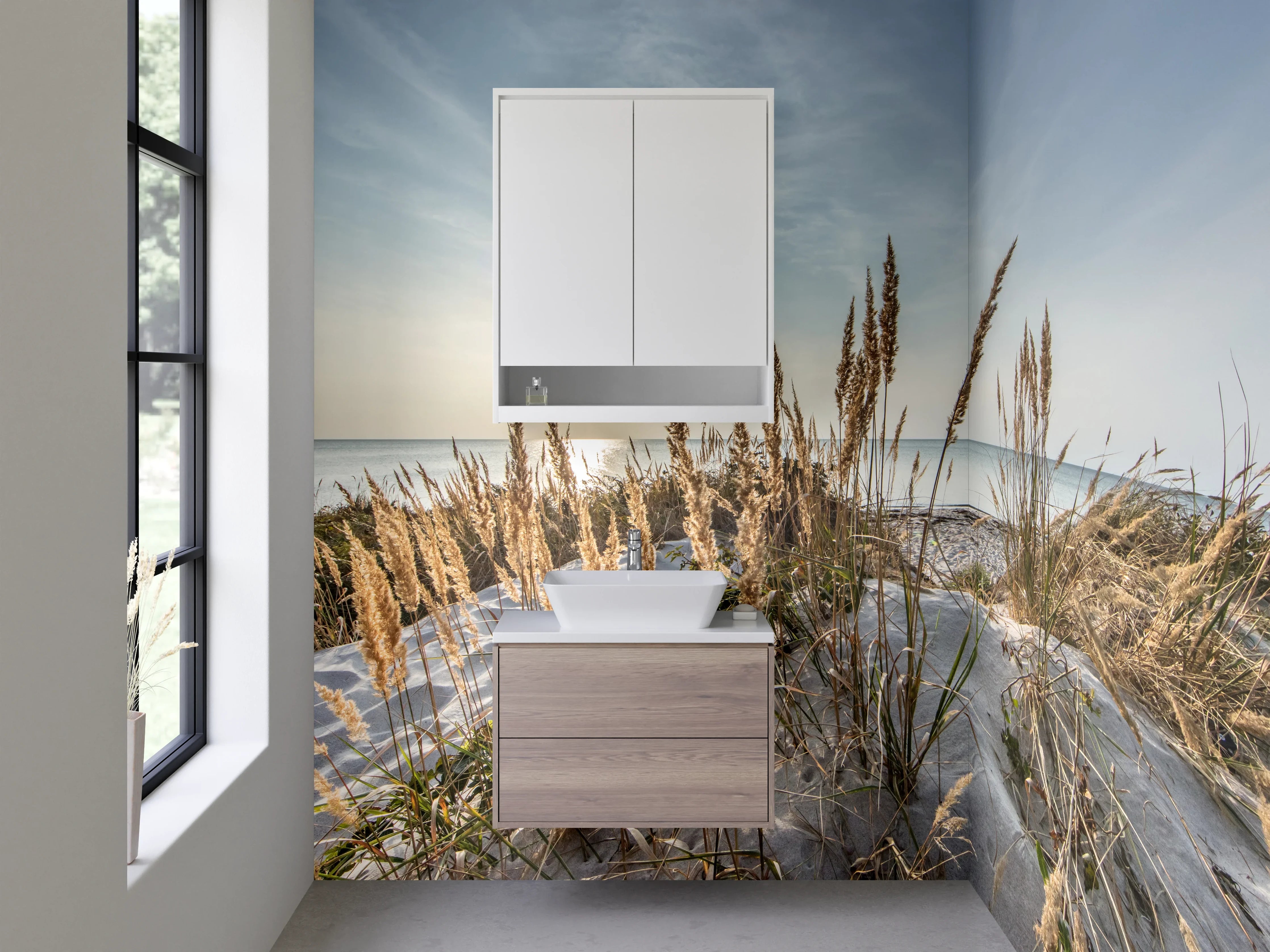 Waschbecken-Rückwand - Sonniger Strand mit Dünen und Meer