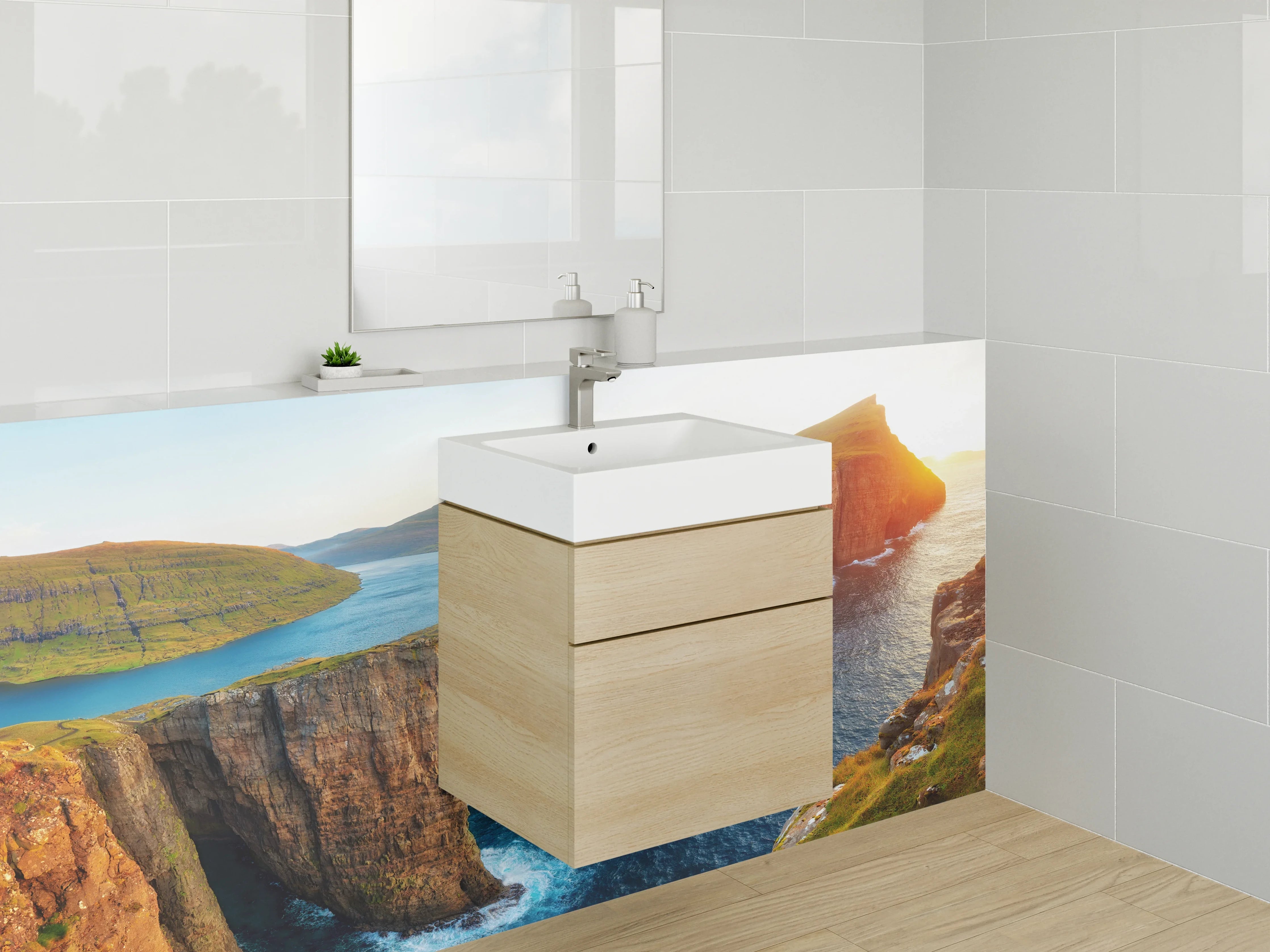 Waschbecken-Rückwand - Spektakuläre Klippen bei Sonnenuntergang