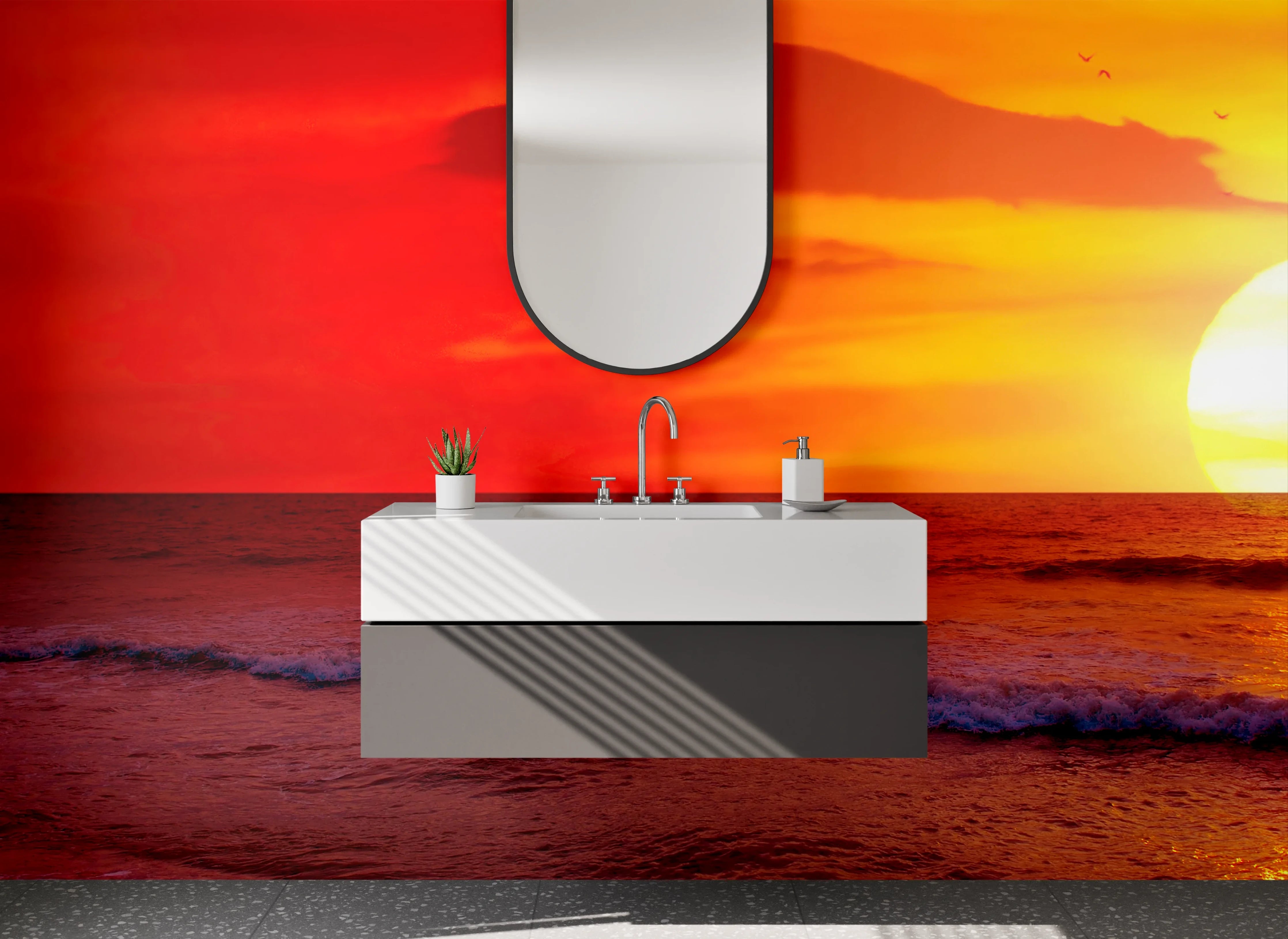 Waschbecken-Rückwand - Spektakulärer Sonnenuntergang über dem Meer