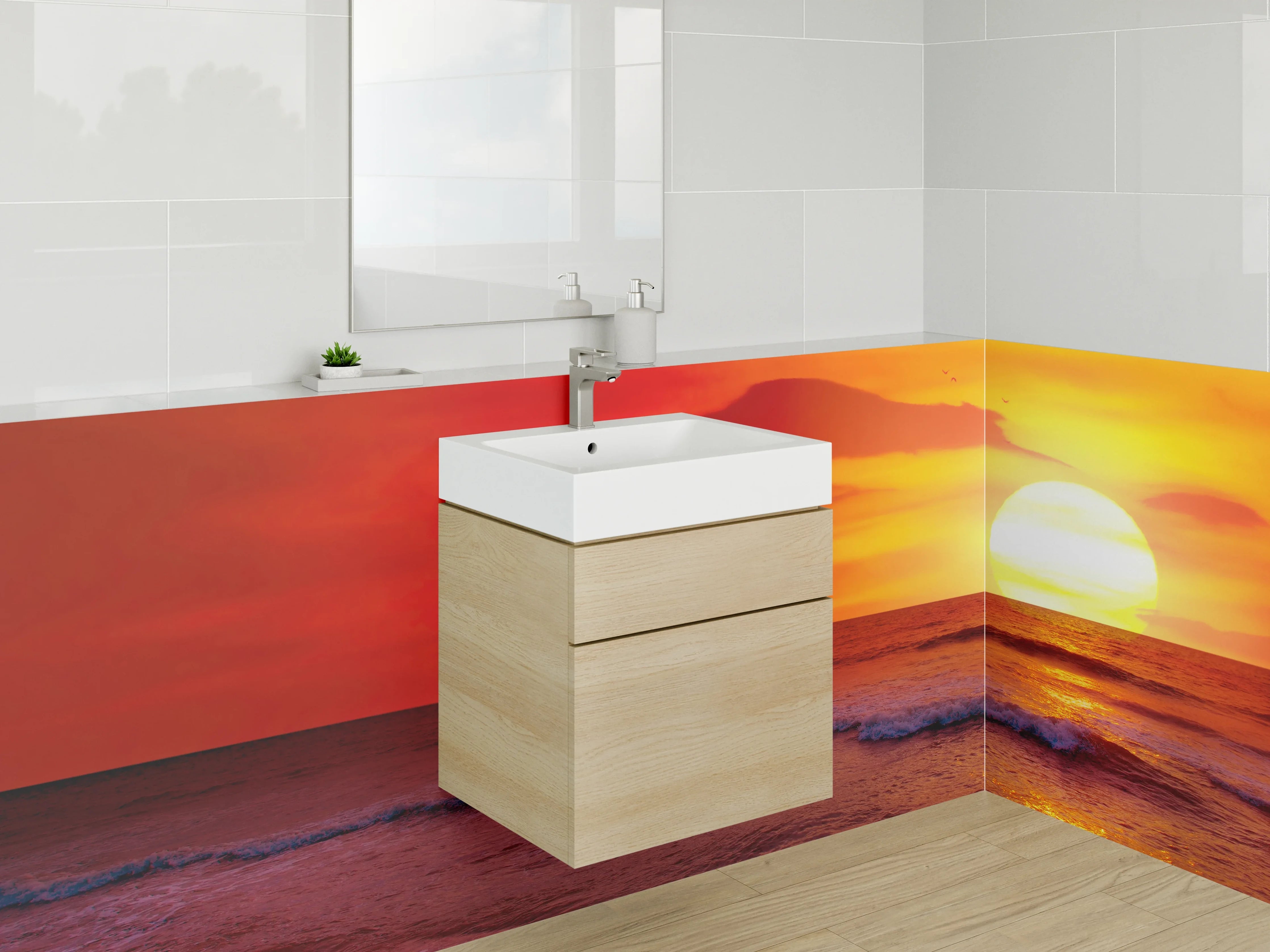 Waschbecken-Rückwand - Spektakulärer Sonnenuntergang über dem Meer