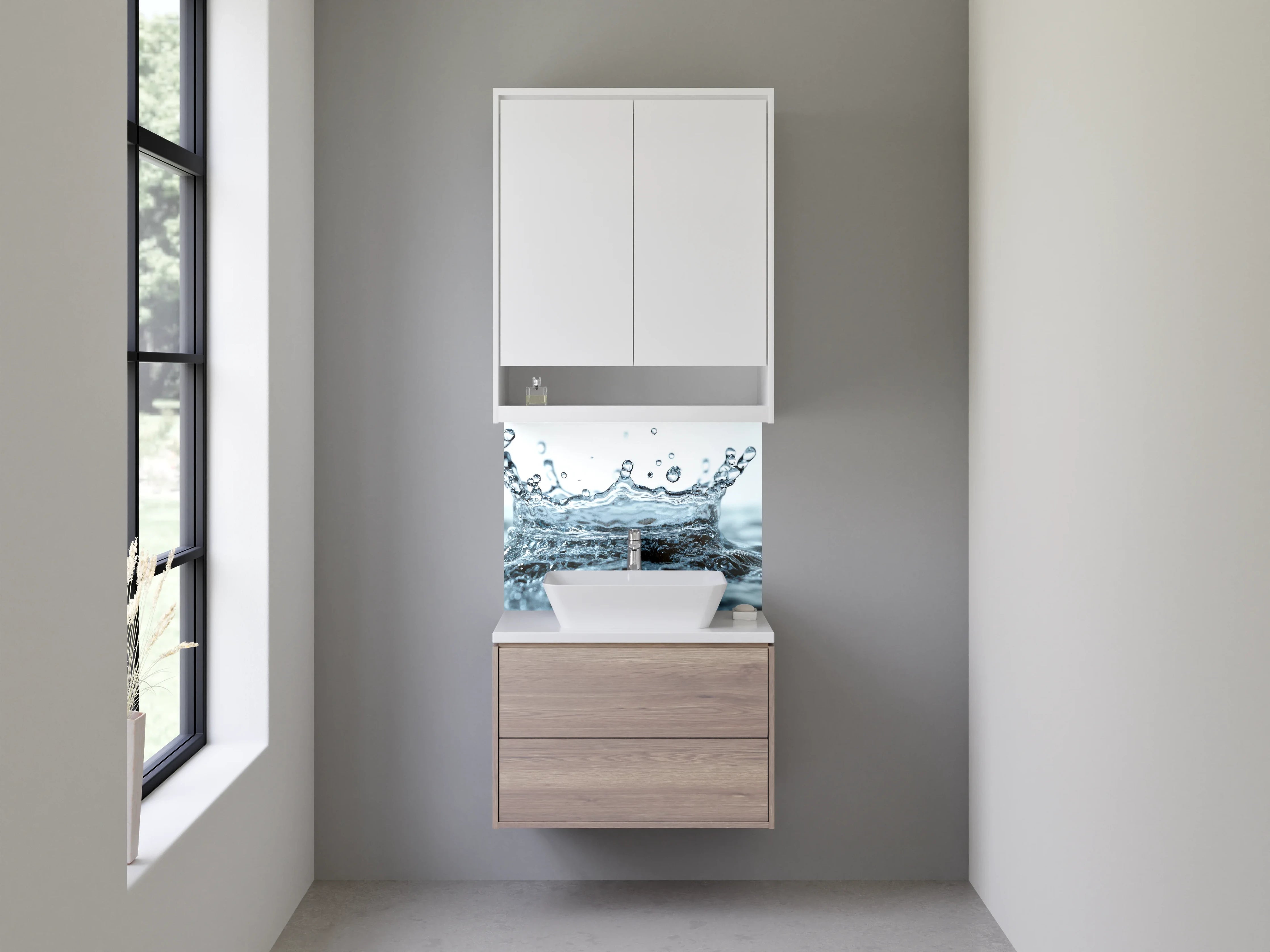 Waschbecken-Rückwand - Spritzender Wassertropfen Nahaufnahme