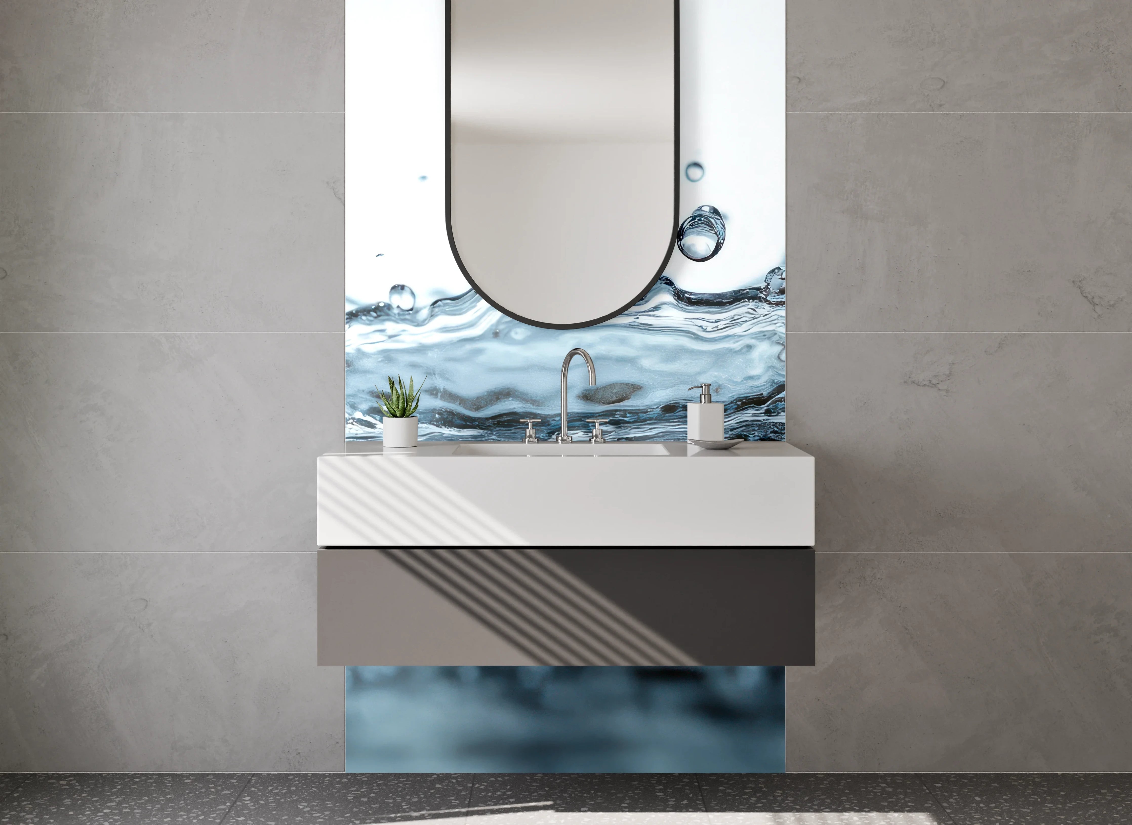 Waschbecken-Rückwand - Spritzender Wassertropfen Nahaufnahme