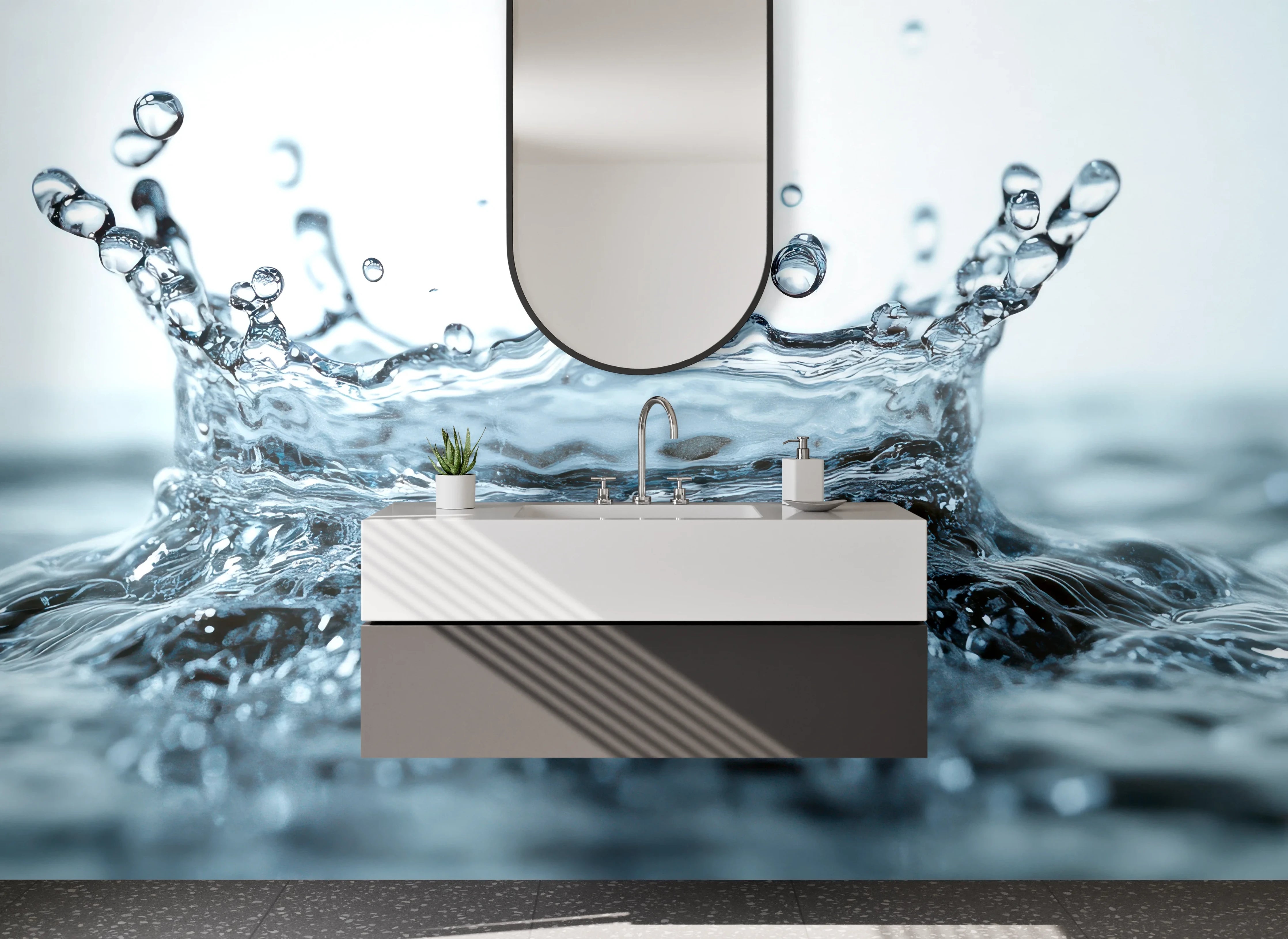 Waschbecken-Rückwand - Spritzender Wassertropfen Nahaufnahme