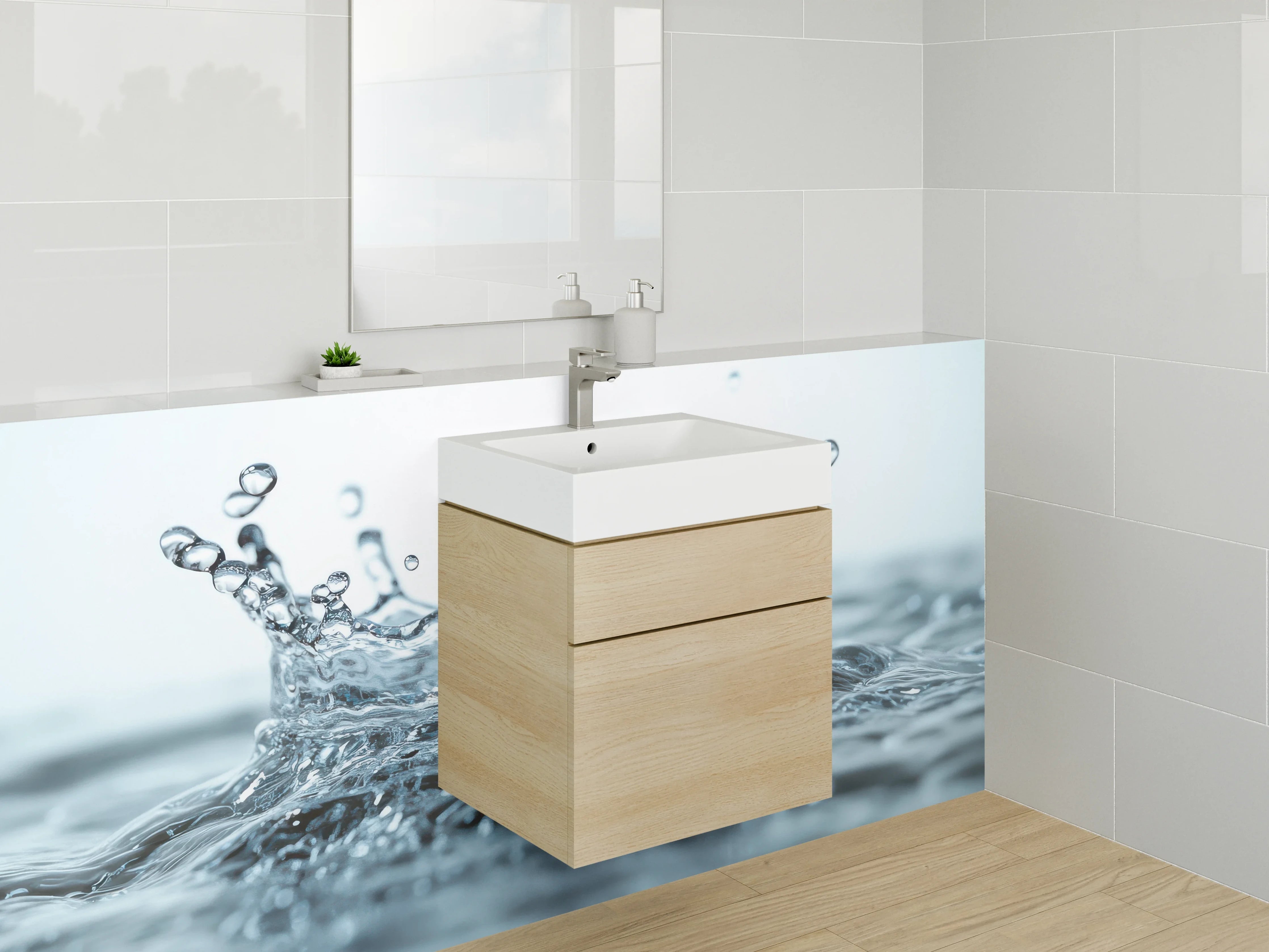 Waschbecken-Rückwand - Spritzender Wassertropfen Nahaufnahme