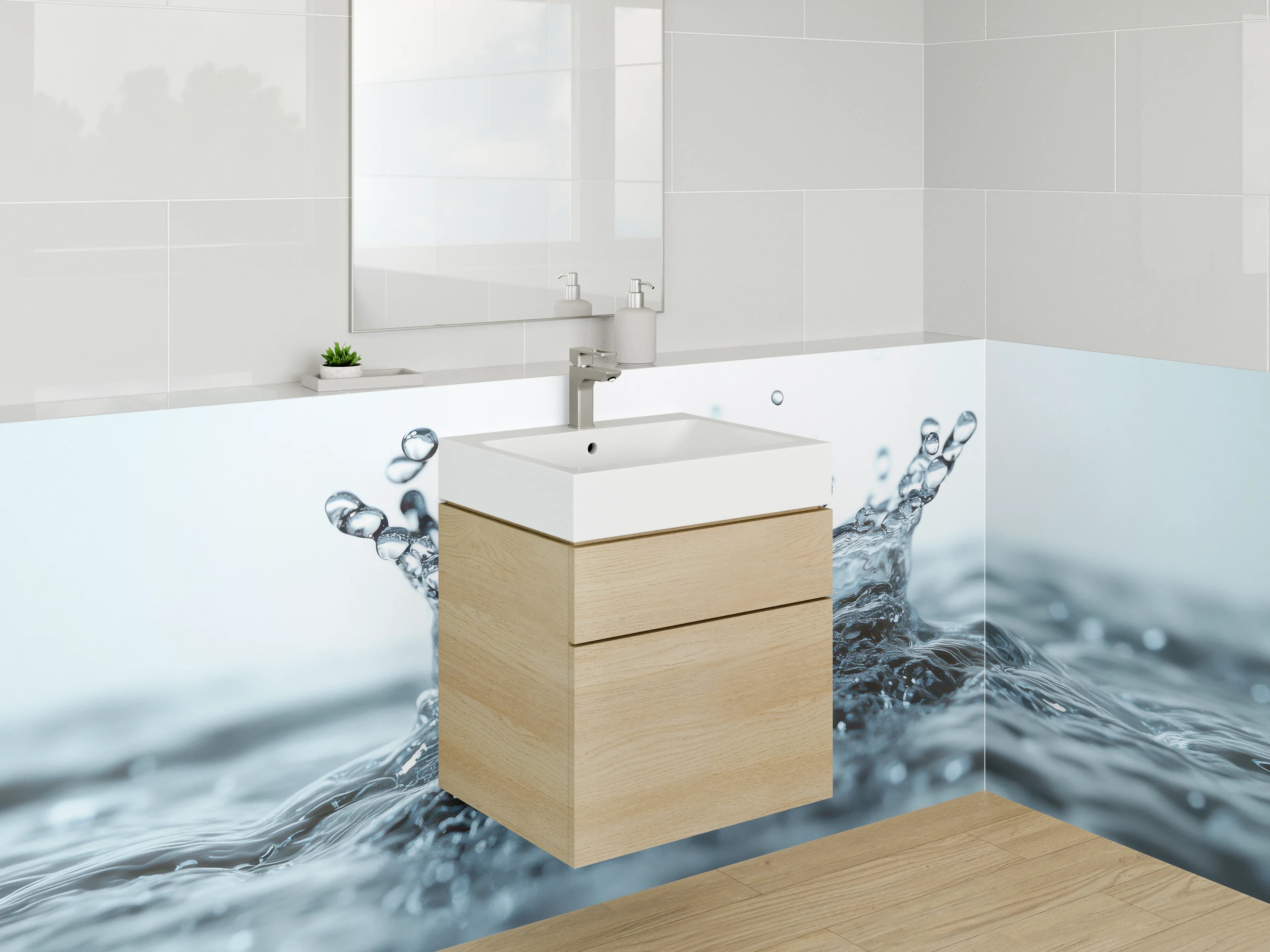 Waschbecken-Rückwand - Spritzender Wassertropfen Nahaufnahme