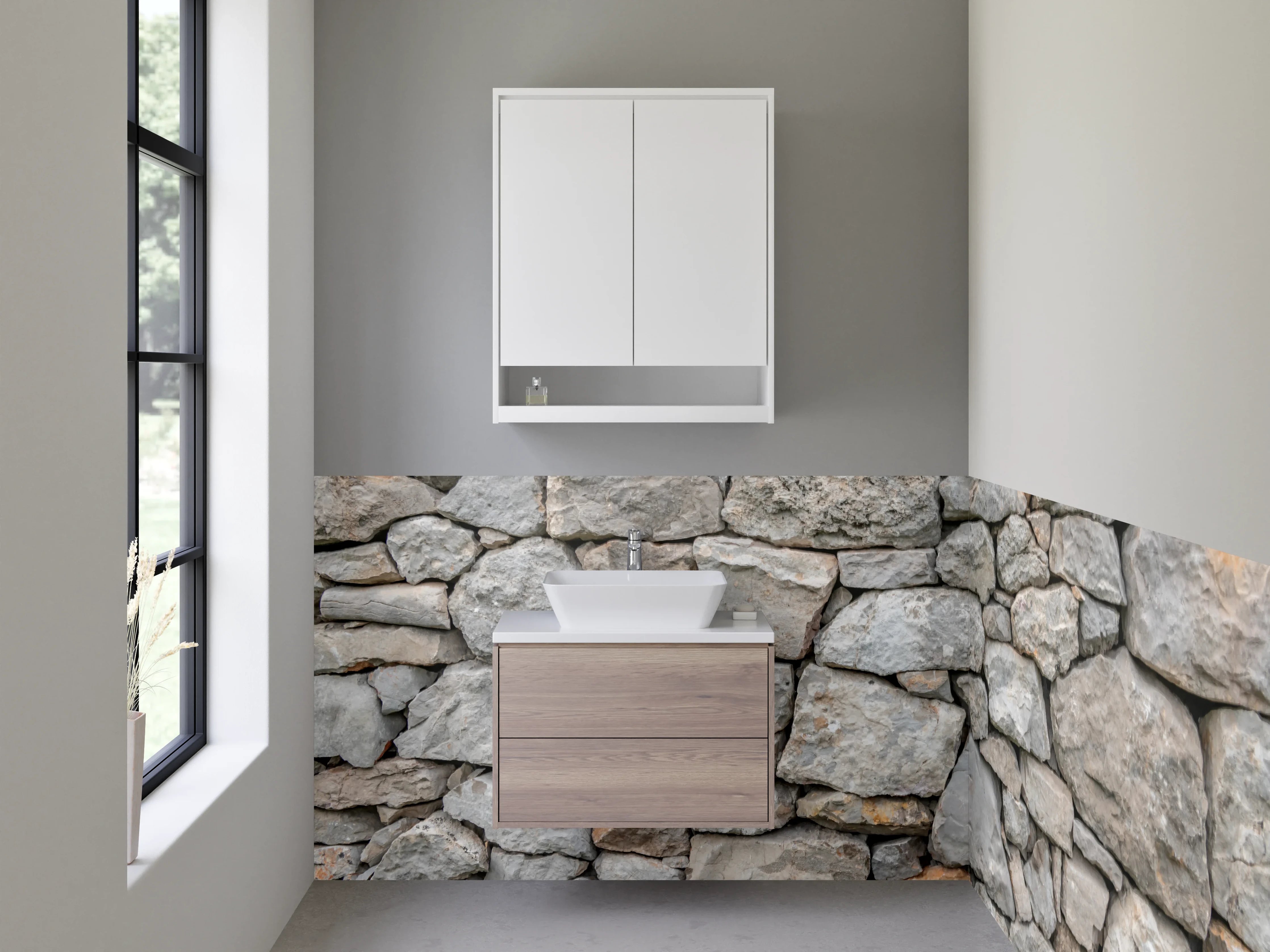 Waschbecken-Rückwand - Steinmauer Optik Grau – Natursteinflair