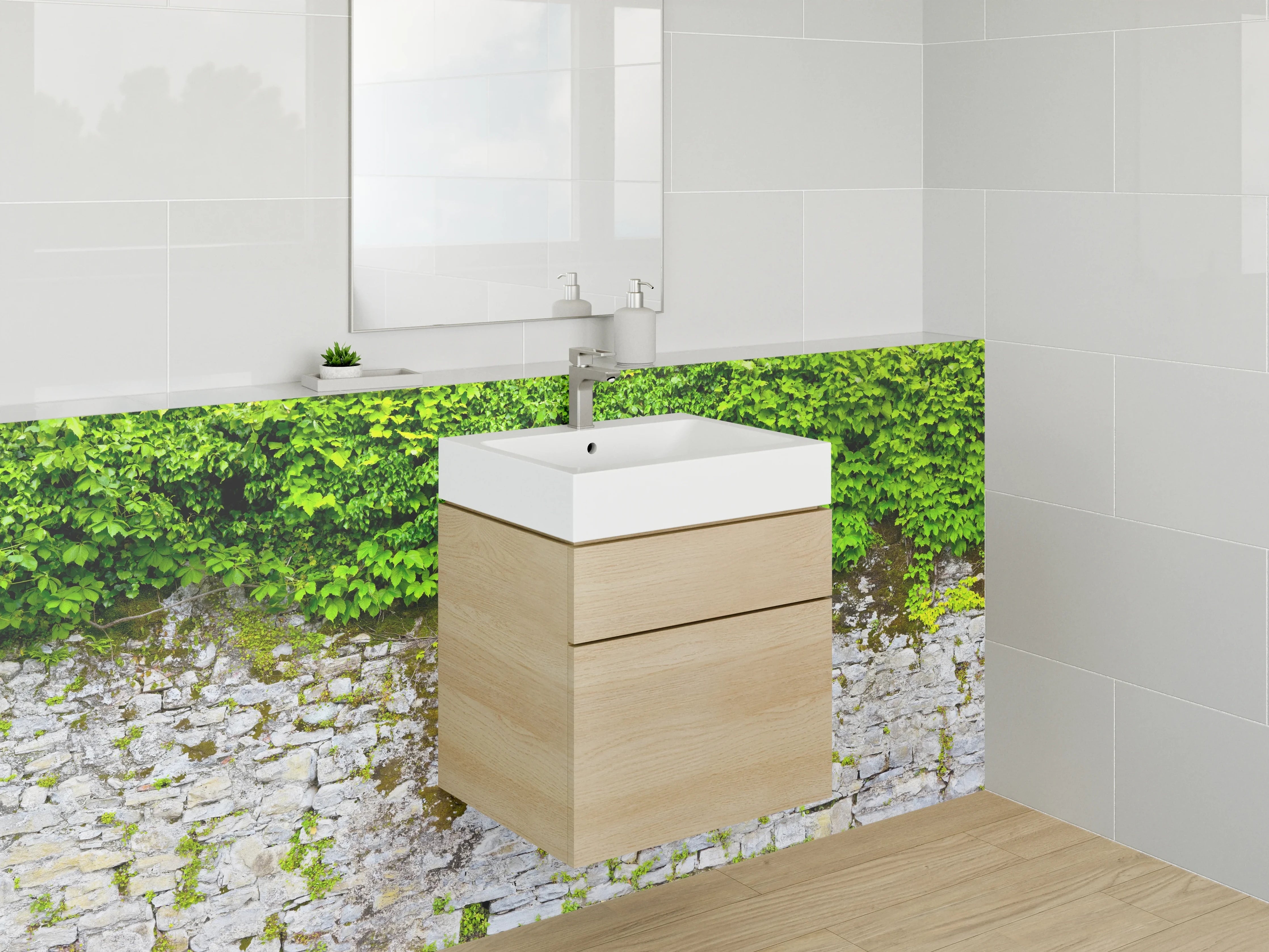 Waschbecken-Rückwand - Steinmauer mit Efeu – Natur Pur