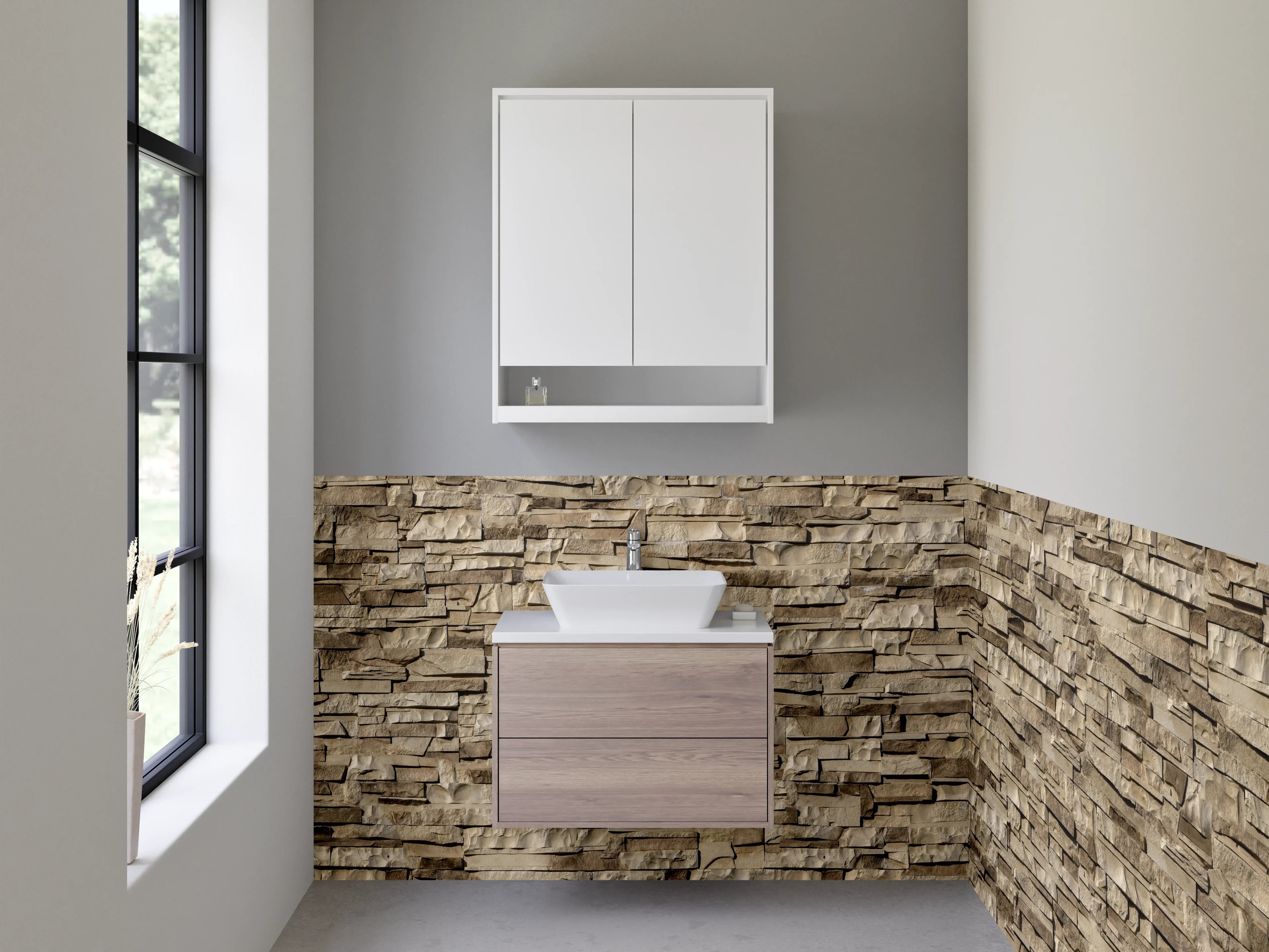 Waschbecken-Rückwand - Steinoptik Beige Wandverkleidung