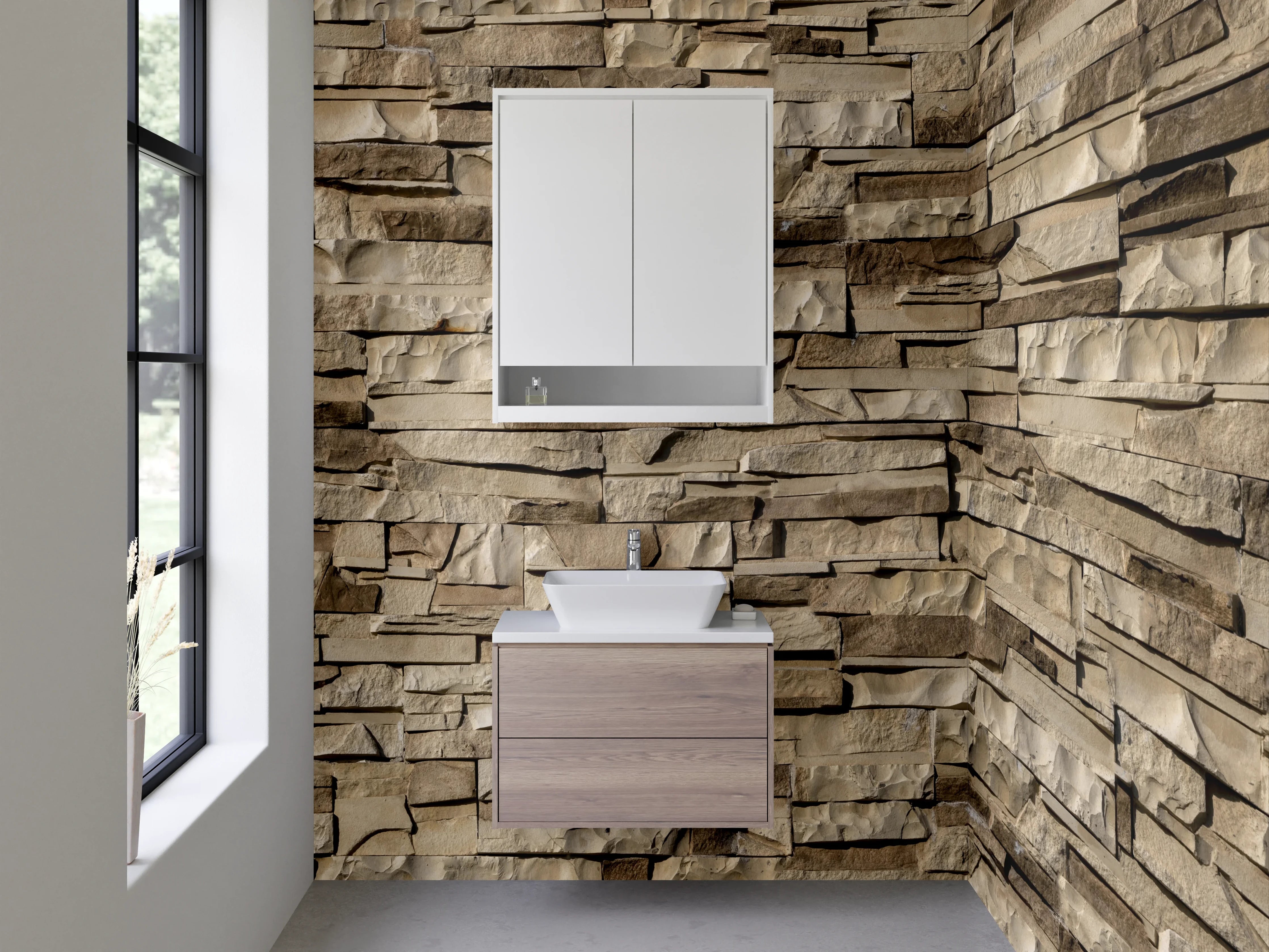 Waschbecken-Rückwand - Steinoptik Beige Wandverkleidung
