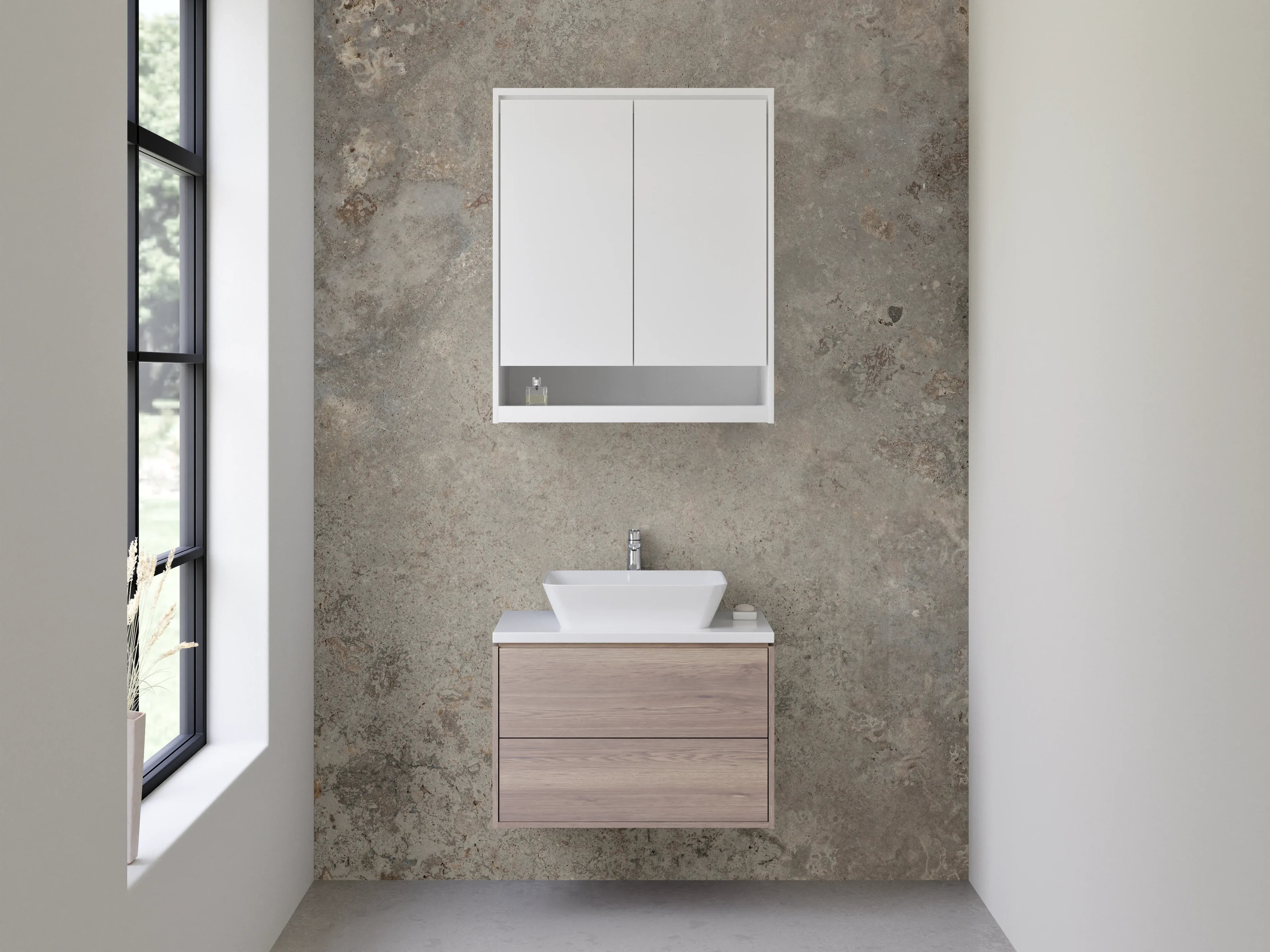 Waschbecken-Rückwand - Steinoptik-Fliese Grau Braun Beige