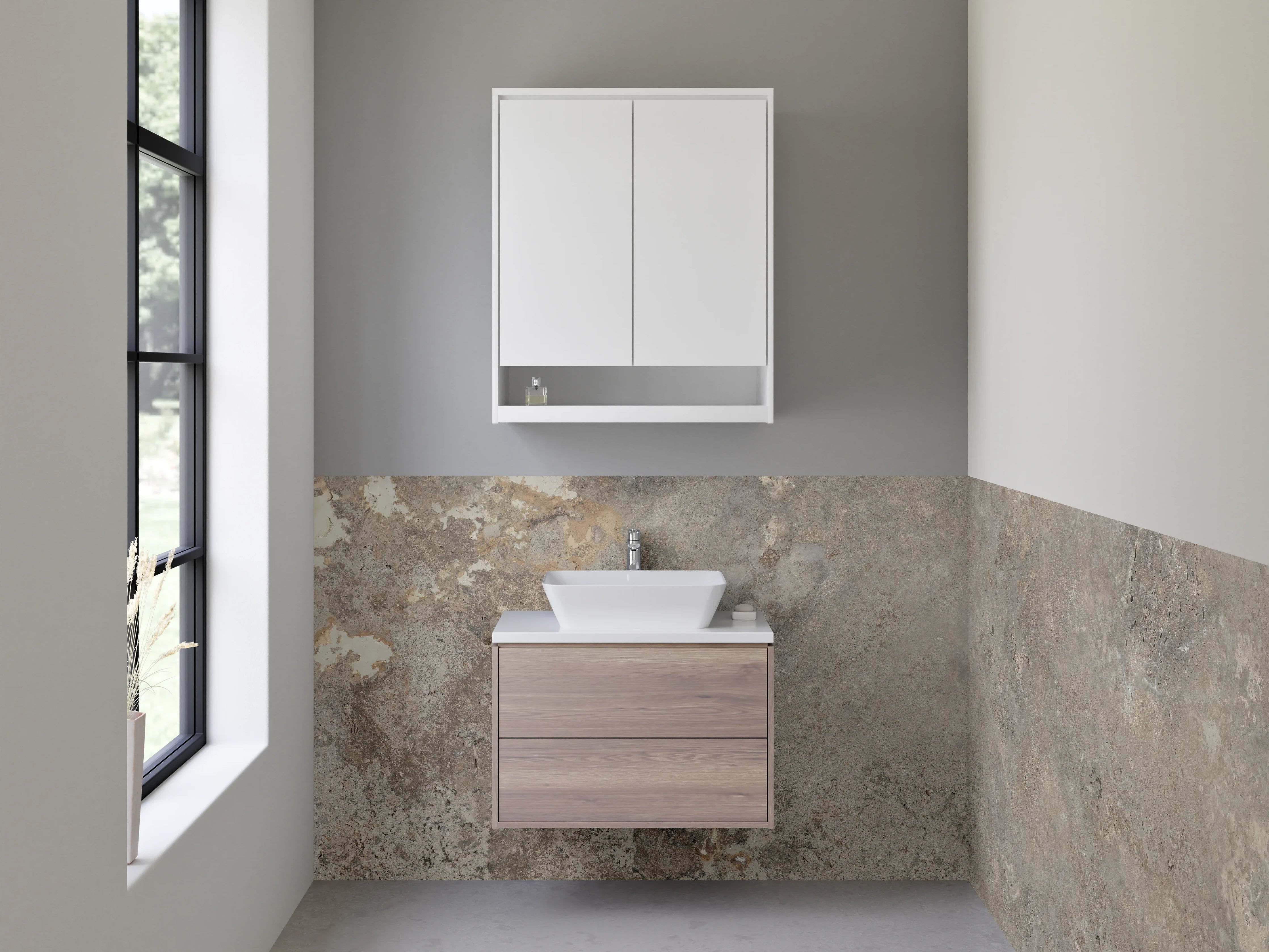 Waschbecken-Rückwand - Steinoptik-Fliese Grau Braun Beige