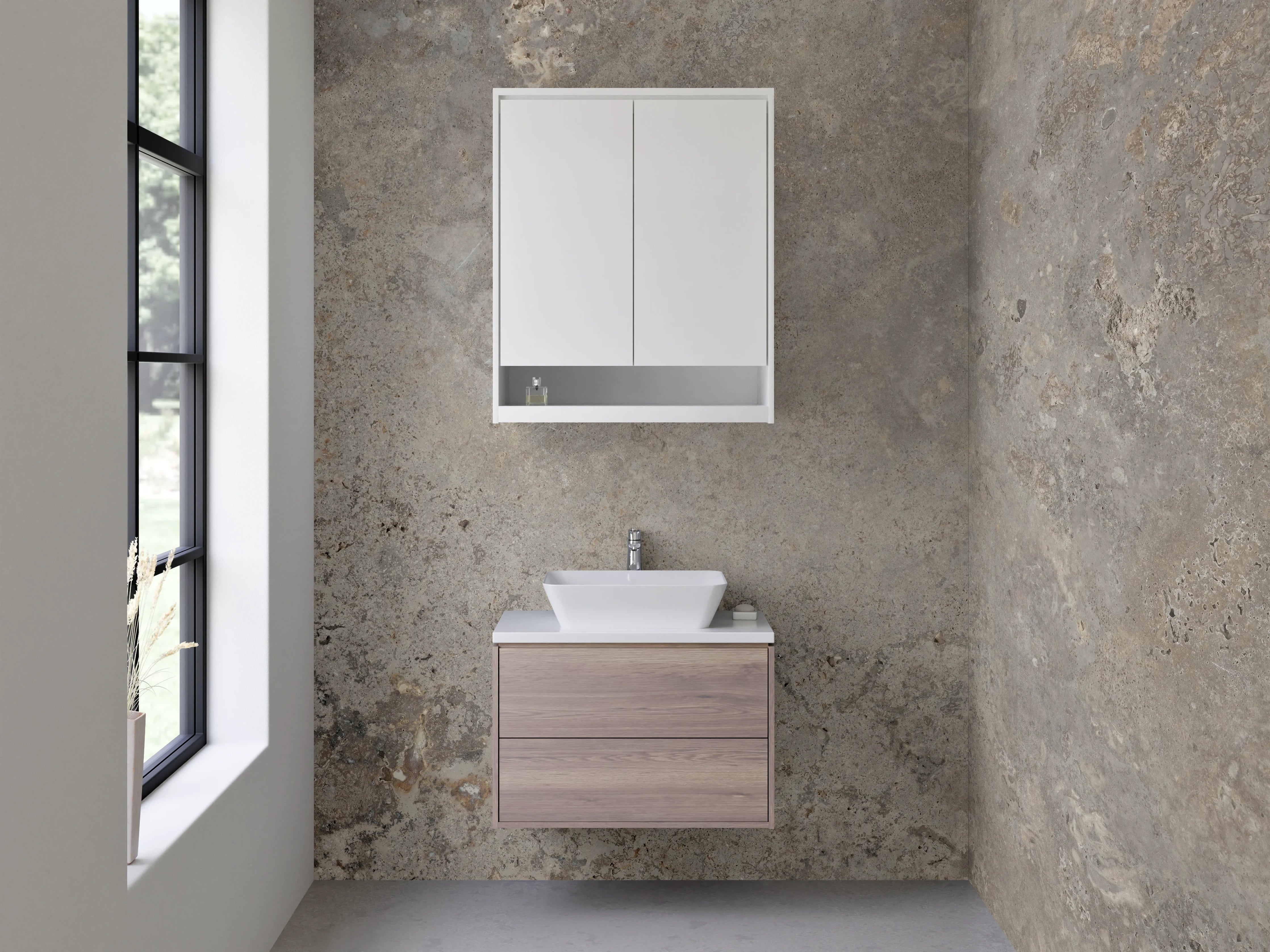 Waschbecken-Rückwand - Steinoptik-Fliese Grau Braun Beige