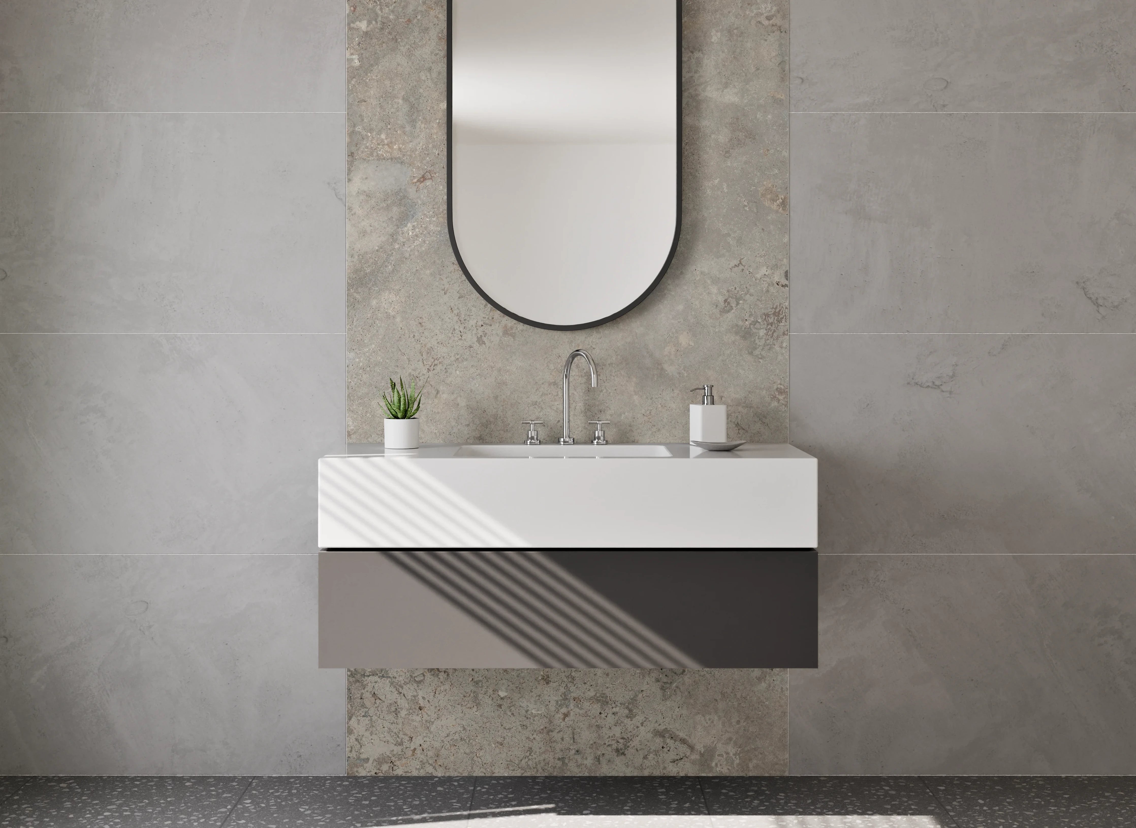 Waschbecken-Rückwand - Steinoptik-Fliese Grau Braun Beige