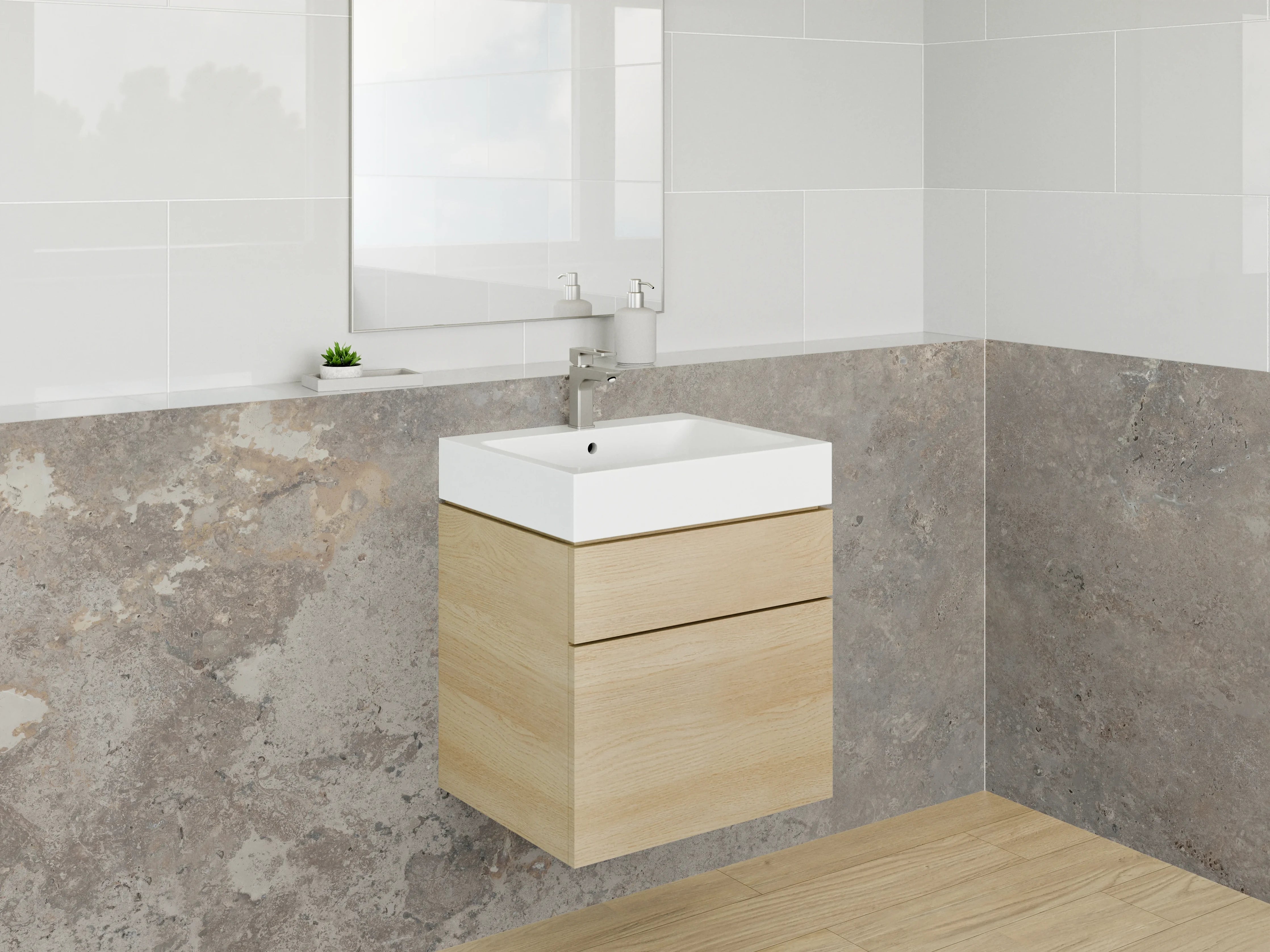 Waschbecken-Rückwand - Steinoptik-Fliese Grau Braun Beige