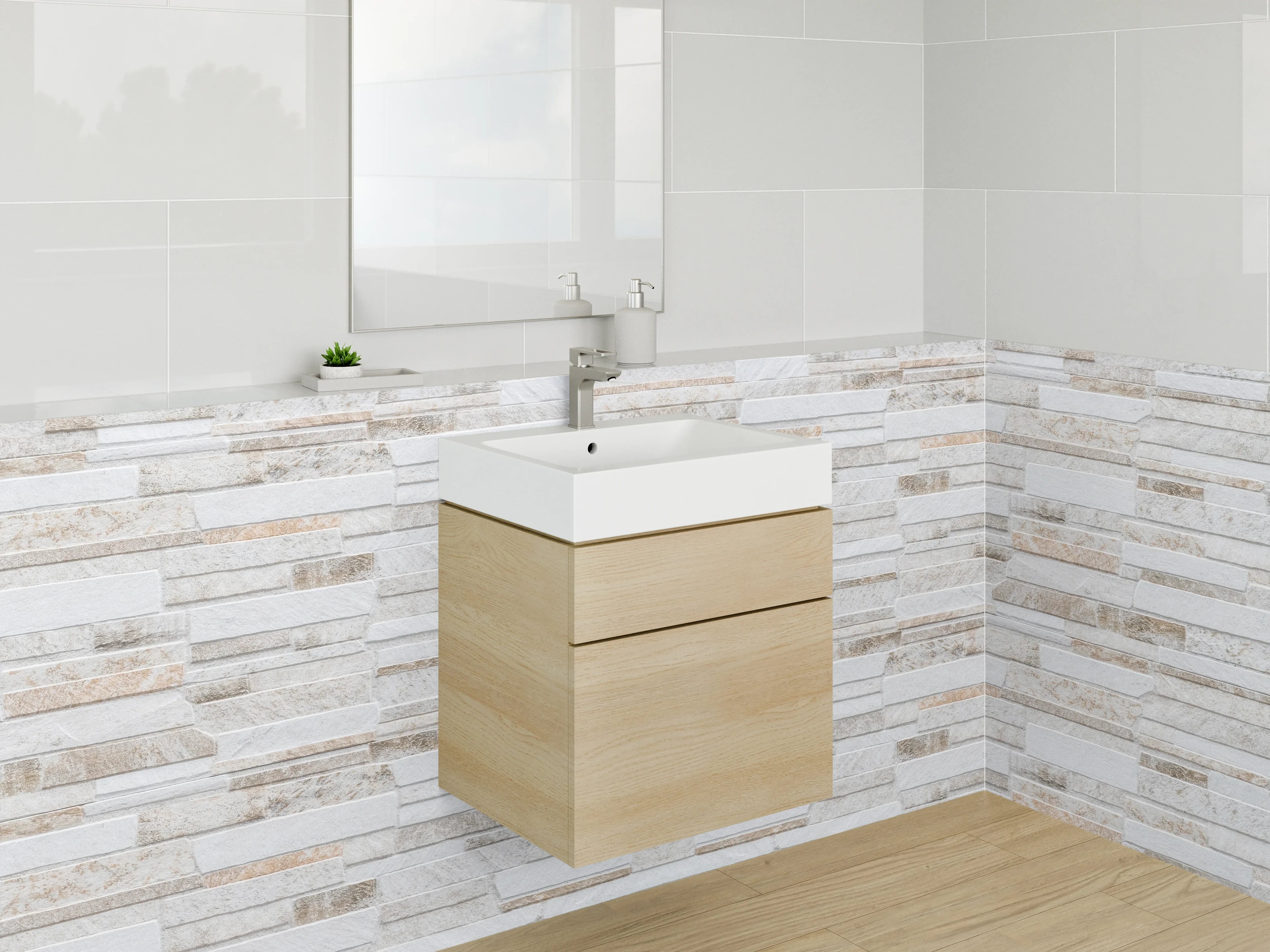 Waschbecken-Rückwand - Steinoptik Fliesen Weiß Grau Beige