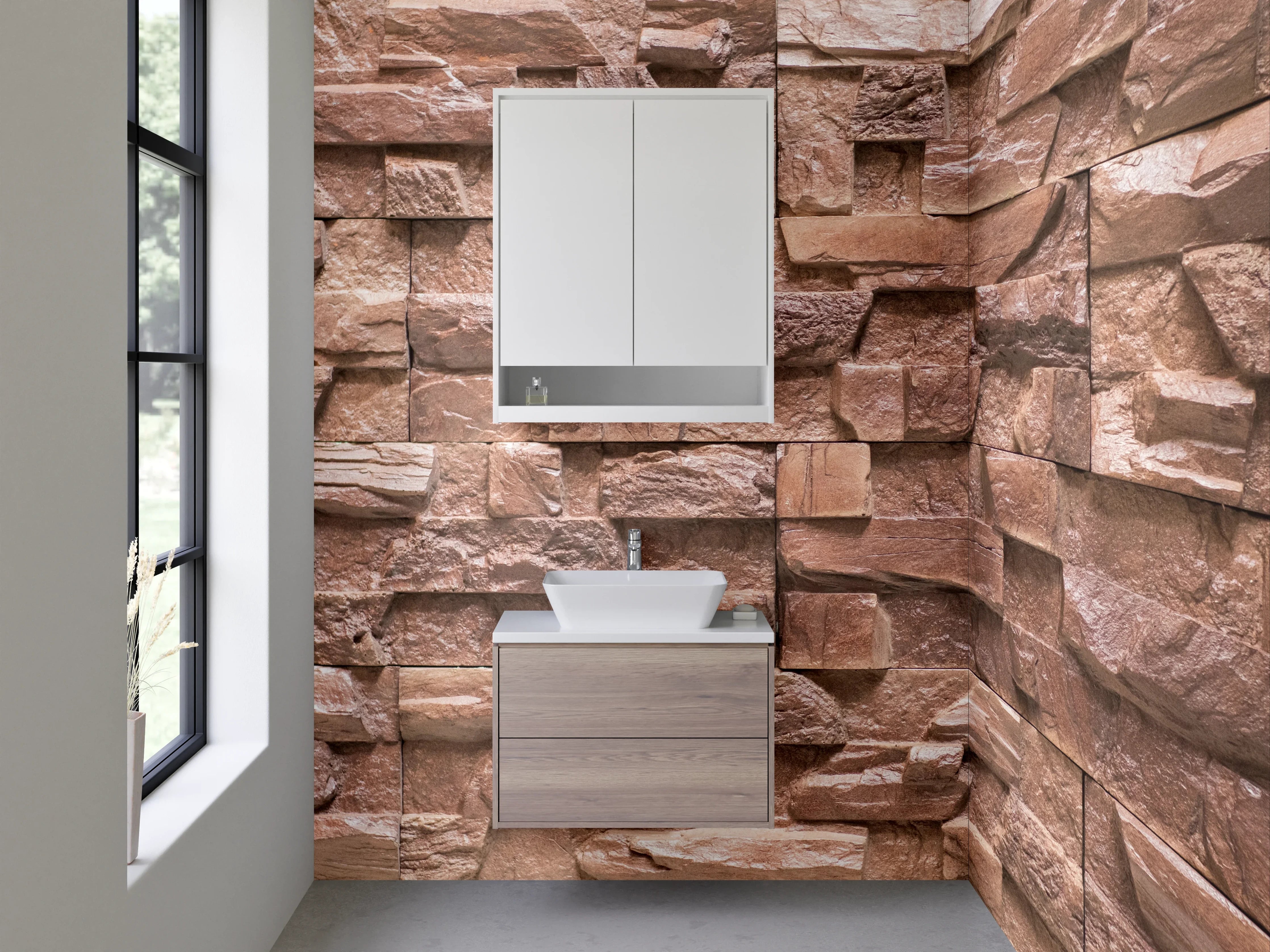 Waschbecken-Rückwand - Steinoptik Wandverkleidung Braun Beige