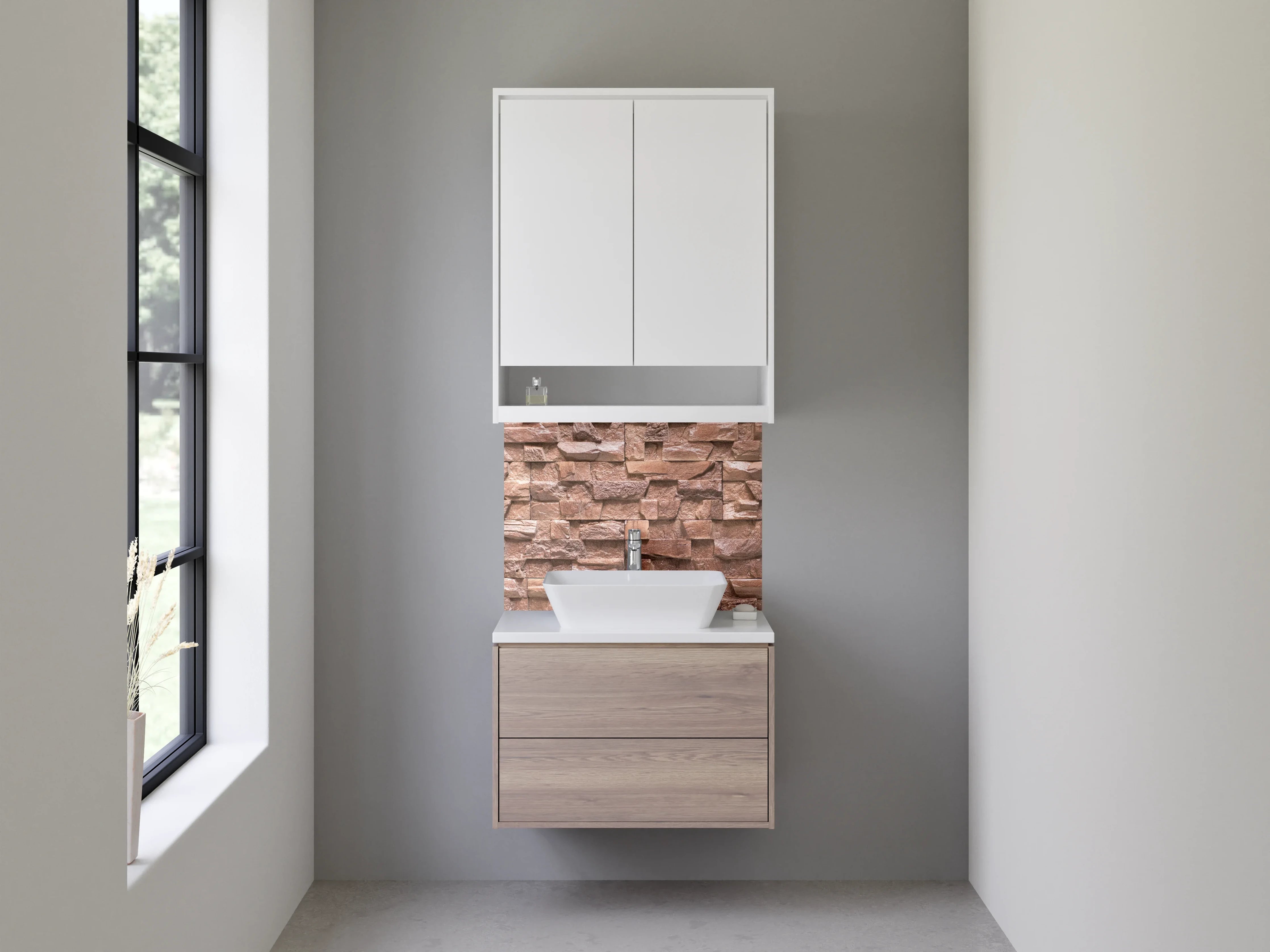 Waschbecken-Rückwand - Steinoptik Wandverkleidung Braun Beige