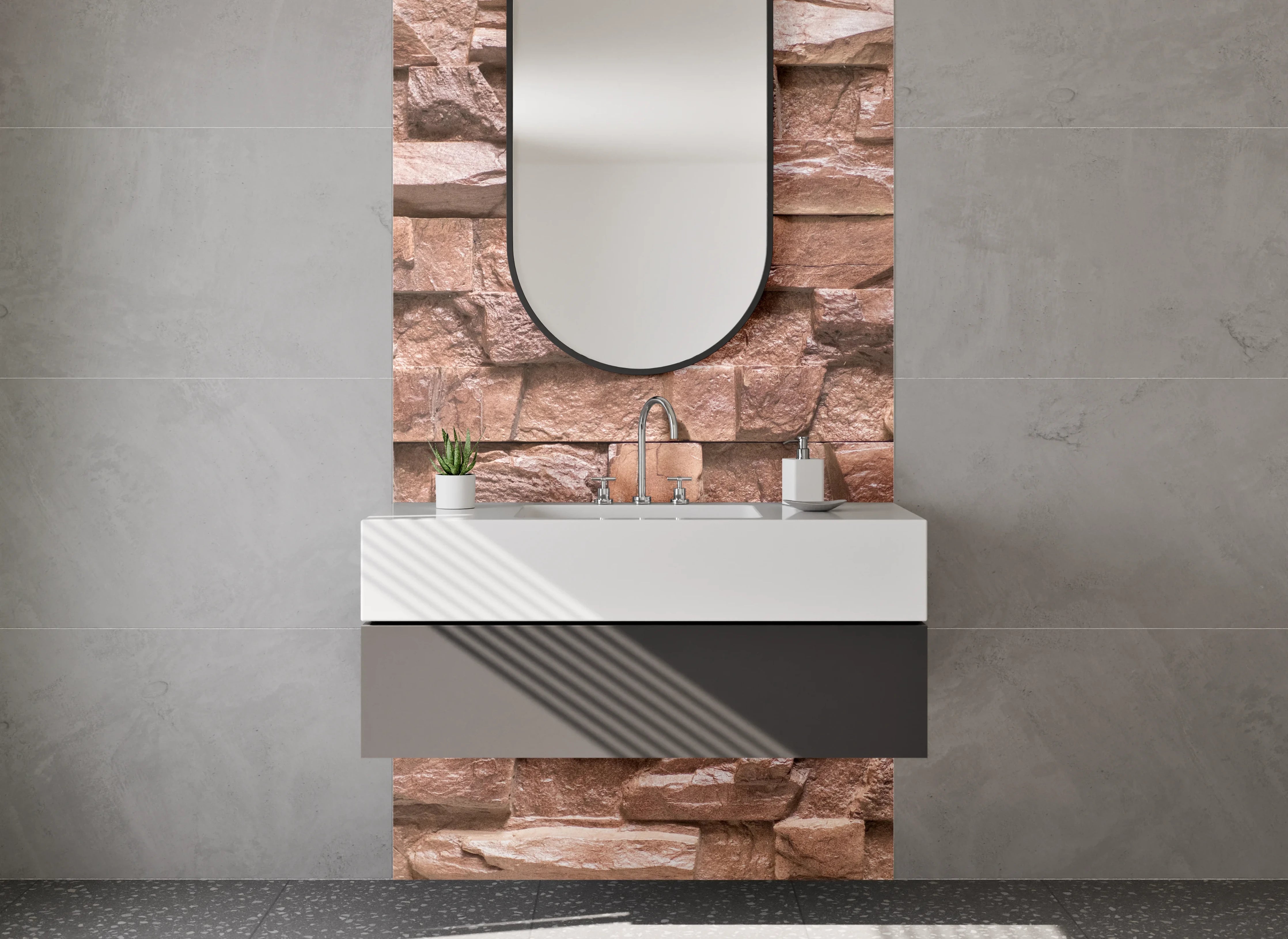Waschbecken-Rückwand - Steinoptik Wandverkleidung Braun Beige