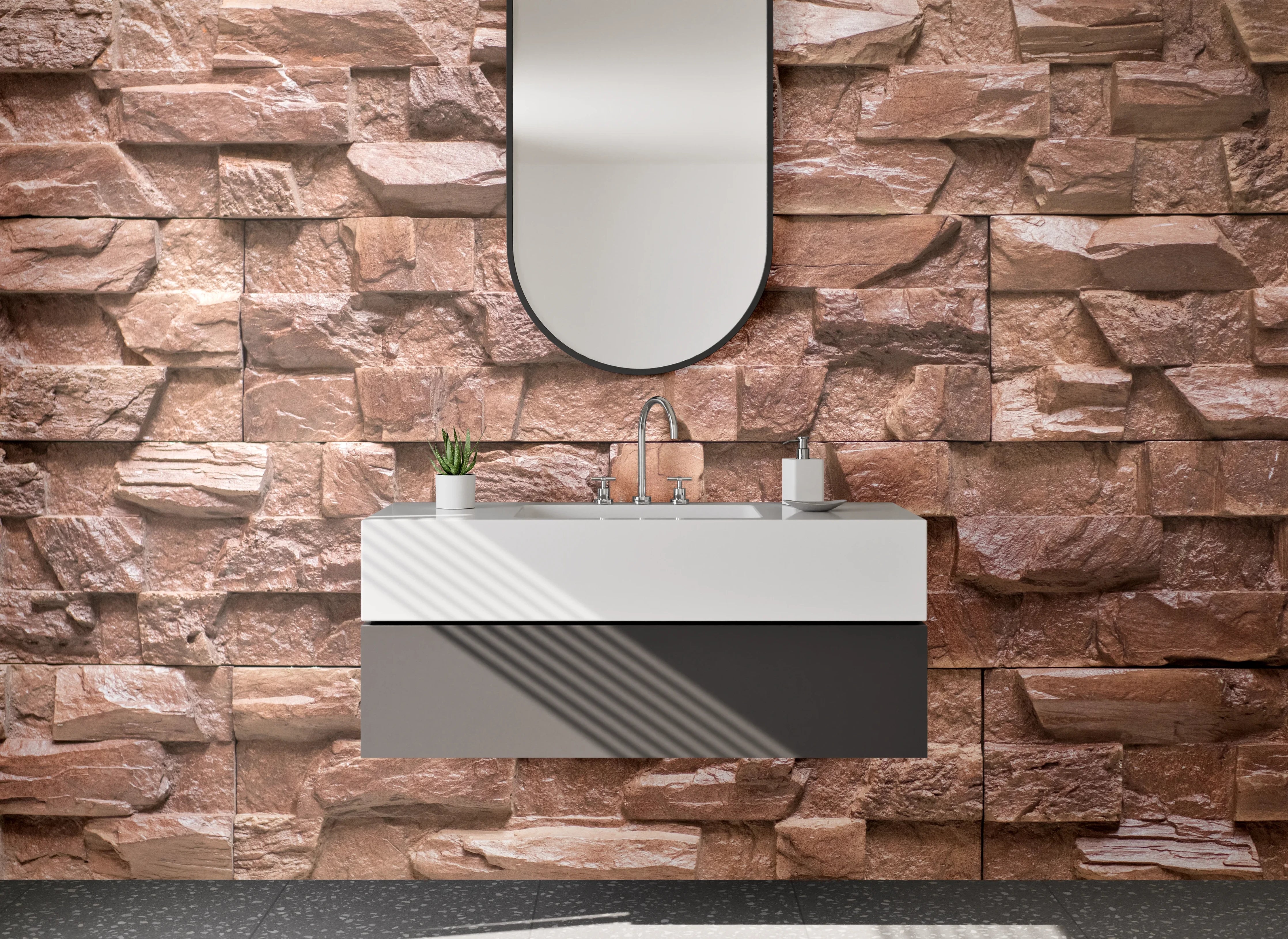 Waschbecken-Rückwand - Steinoptik Wandverkleidung Braun Beige