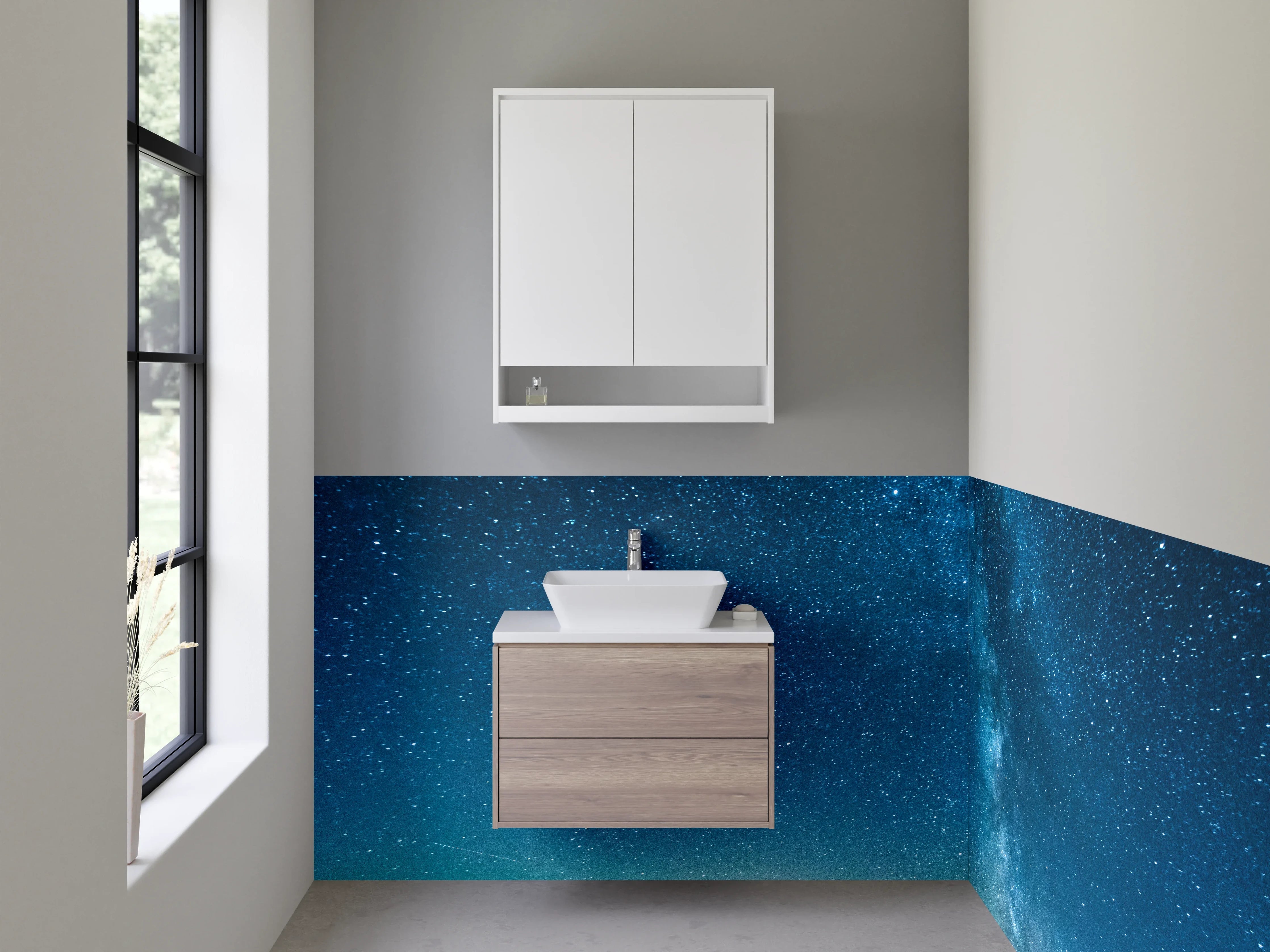 Waschbecken-Rückwand - Sternenhimmel am Meer – Wandbild