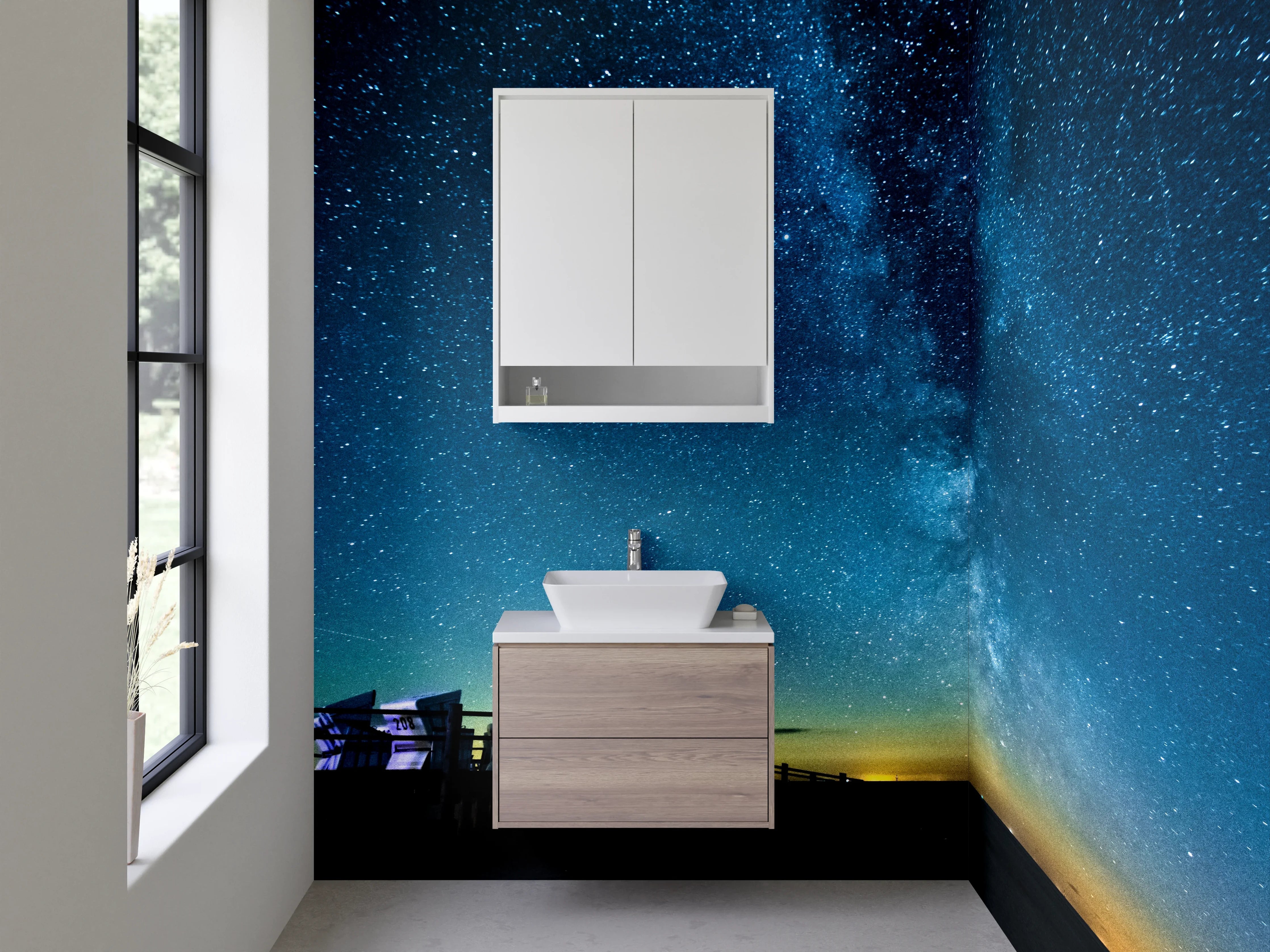 Waschbecken-Rückwand - Sternenhimmel am Meer – Wandbild