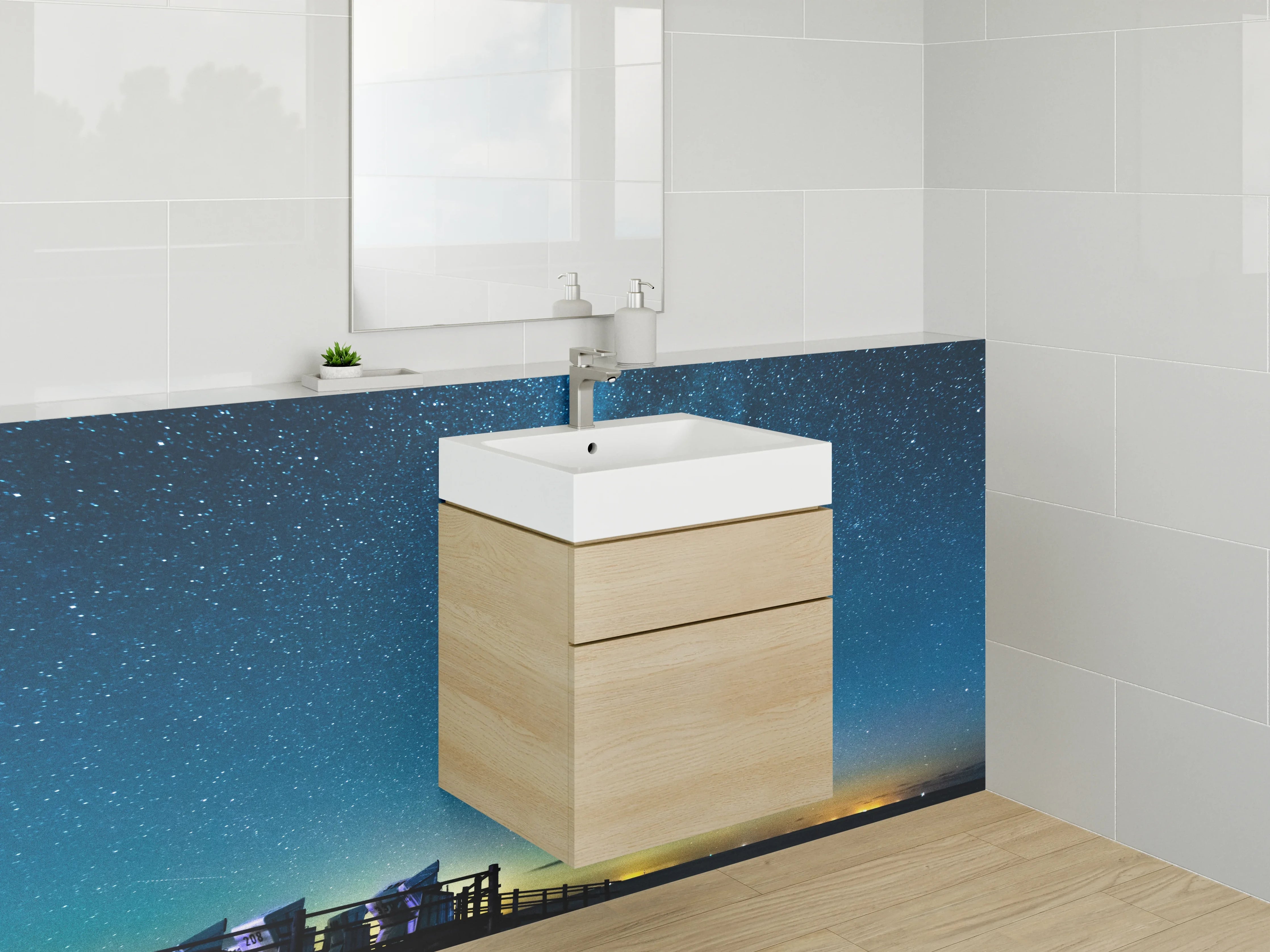 Waschbecken-Rückwand - Sternenhimmel am Meer – Wandbild