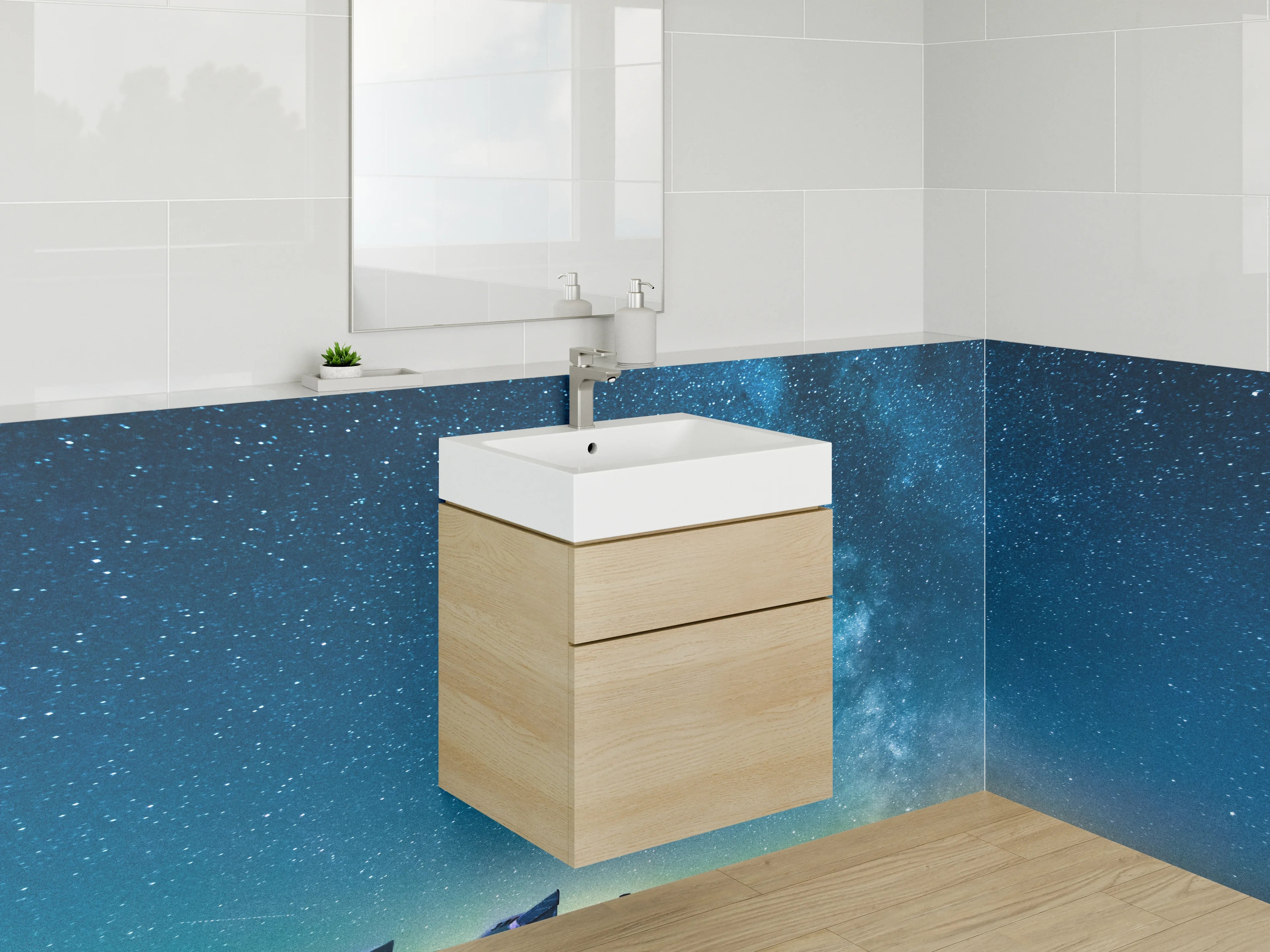 Waschbecken-Rückwand - Sternenhimmel am Meer – Wandbild